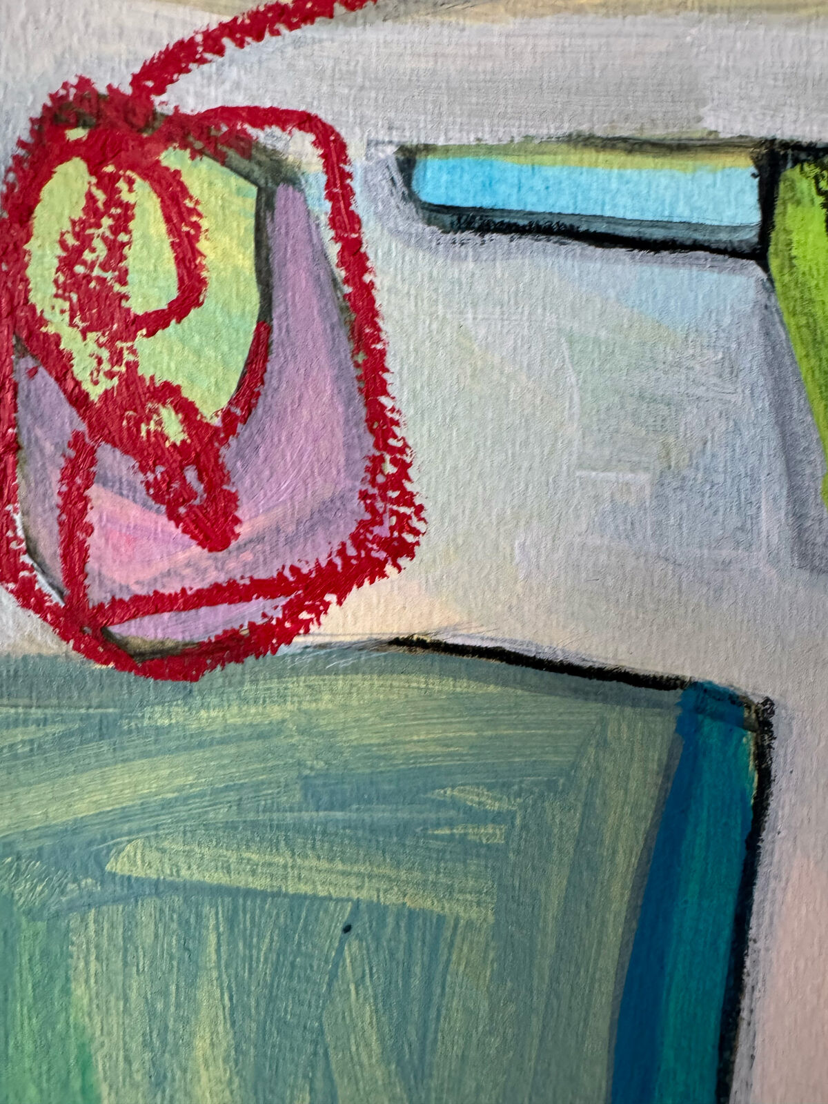 A colorful, abstract composition of a kitchen sink scene with a toothbrush and sponge.