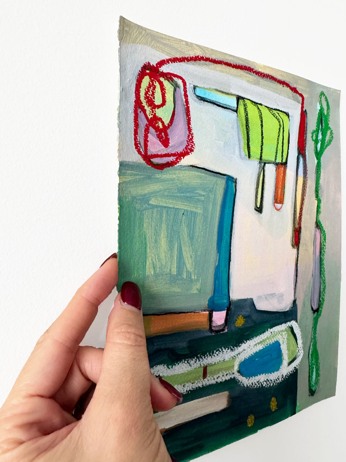A colorful, abstract composition of a kitchen sink scene with a toothbrush and sponge.