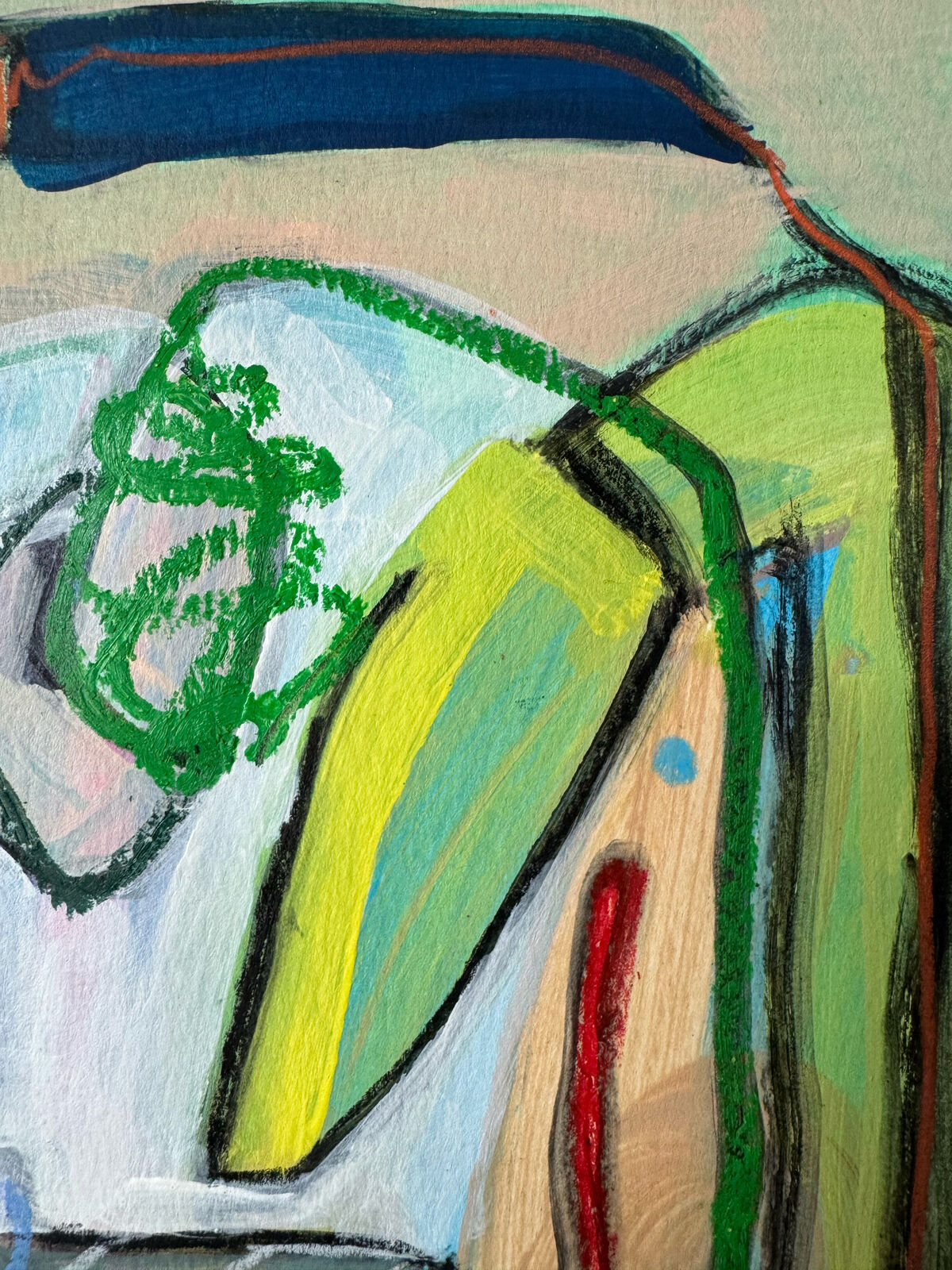 A colorful abstract study of a chair with bold strokes and vibrant hues.