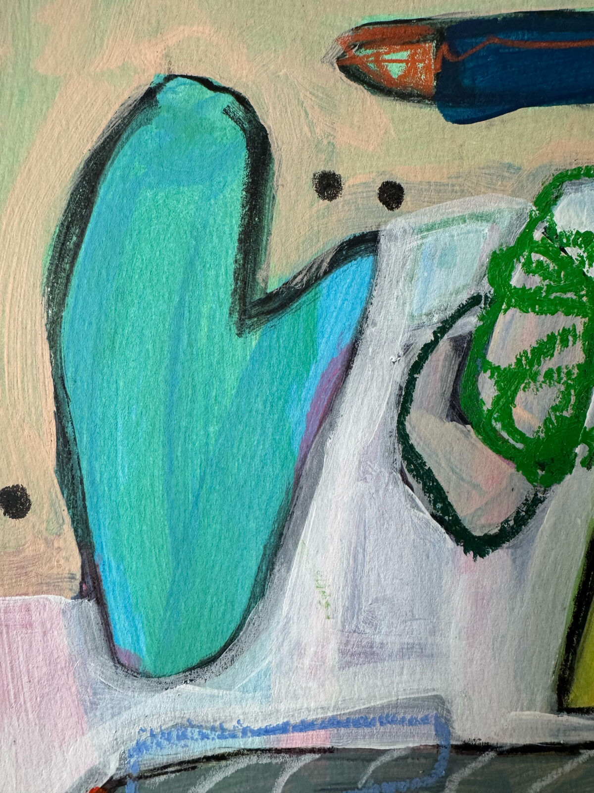 A colorful abstract study of a chair with bold strokes and vibrant hues.