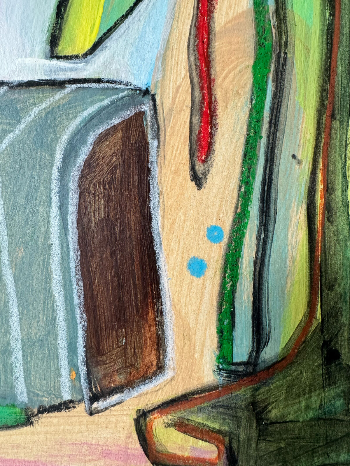 A colorful abstract study of a chair with bold strokes and vibrant hues.