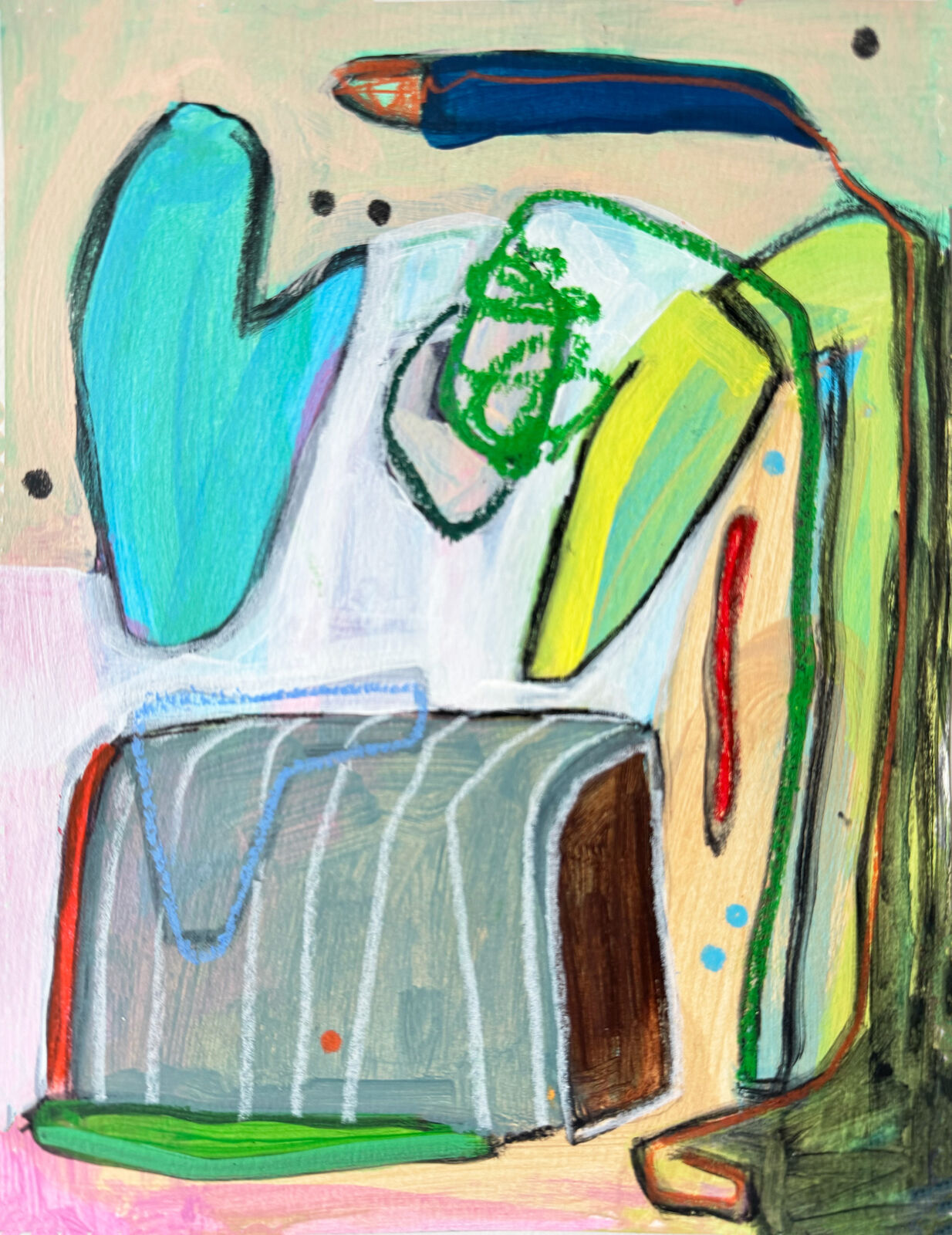 A colorful abstract study of a chair with bold strokes and vibrant hues.