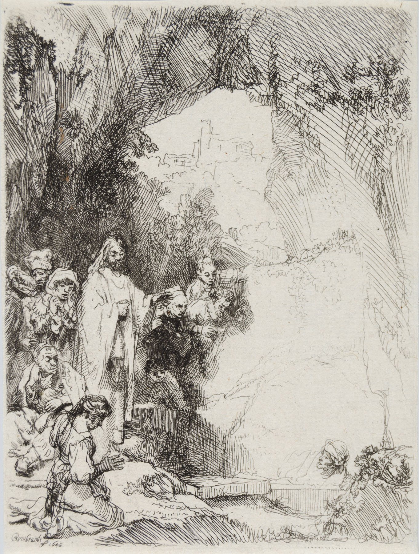 Artwork by Rembrandt van Rijn, The Raising Of Lazarus. Small Plate, Made of Plate Etching 