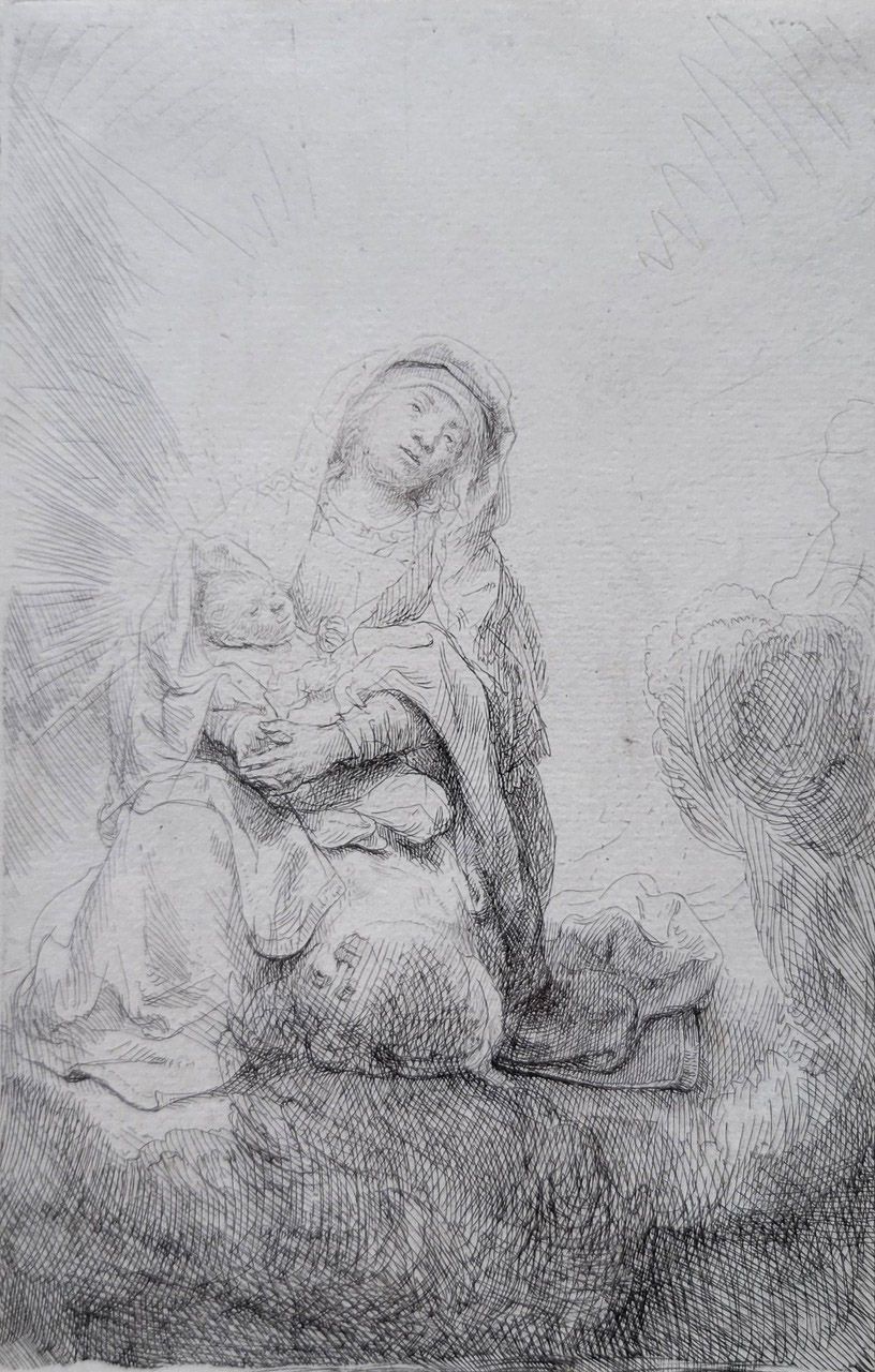 Artwork by Rembrandt van Rijn, Virgin And Child In The Clouds, Made of Etching & Drypoint 