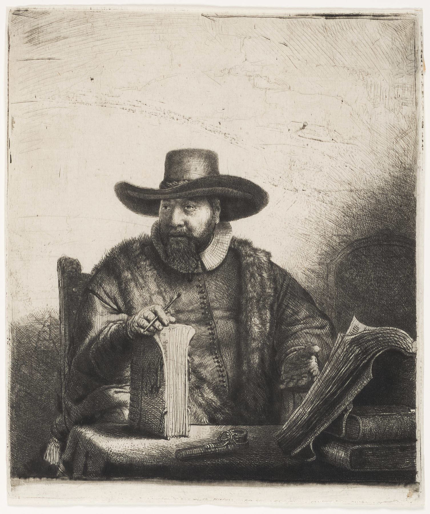 Artwork by Rembrandt van Rijn, Cornelis Claesz Anslo, Preacher, Made of Etching 