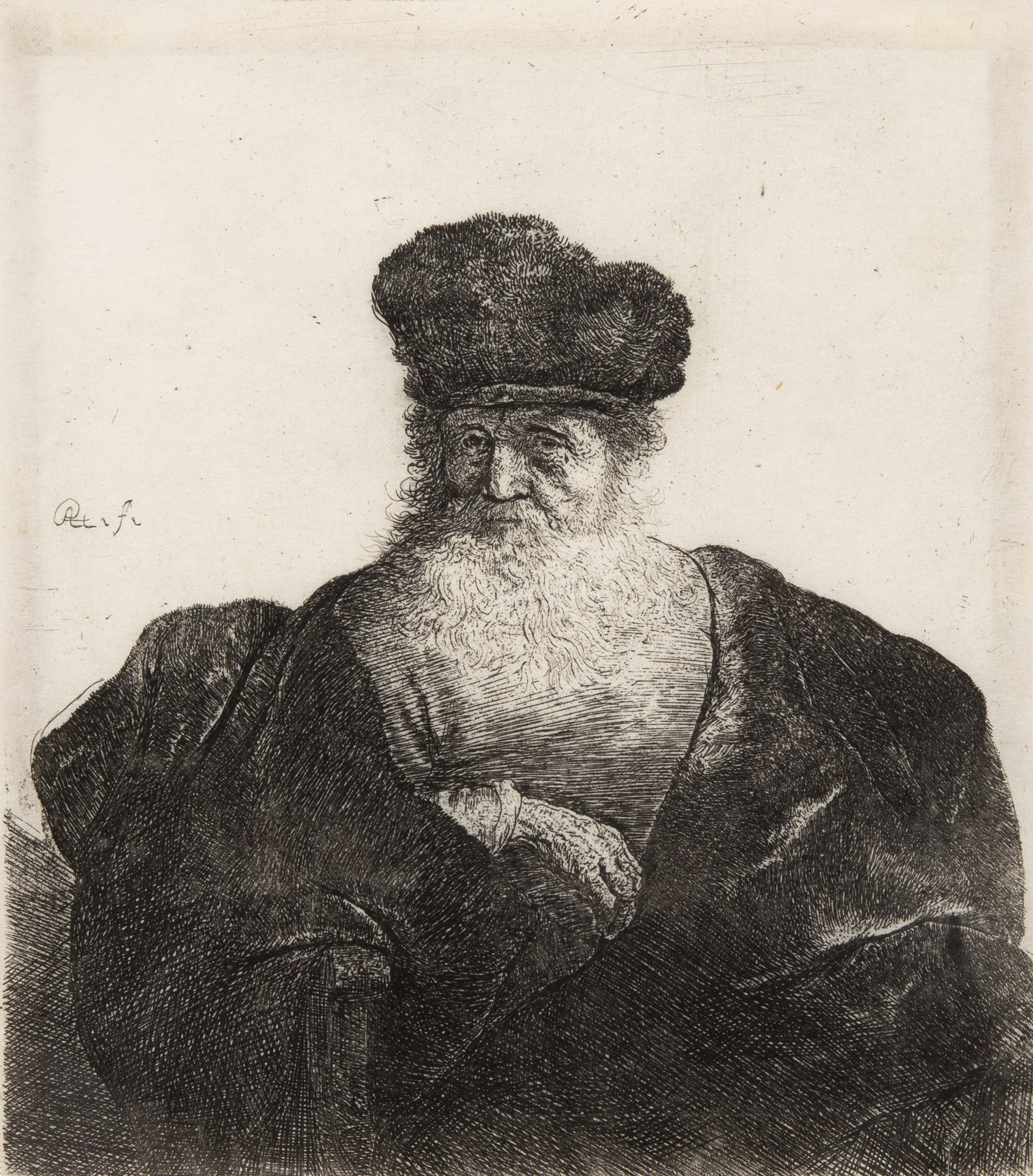 Old Man with a Beard, Fur Cap, and Velvet Cloak by Rembrandt van Rijn, 1632