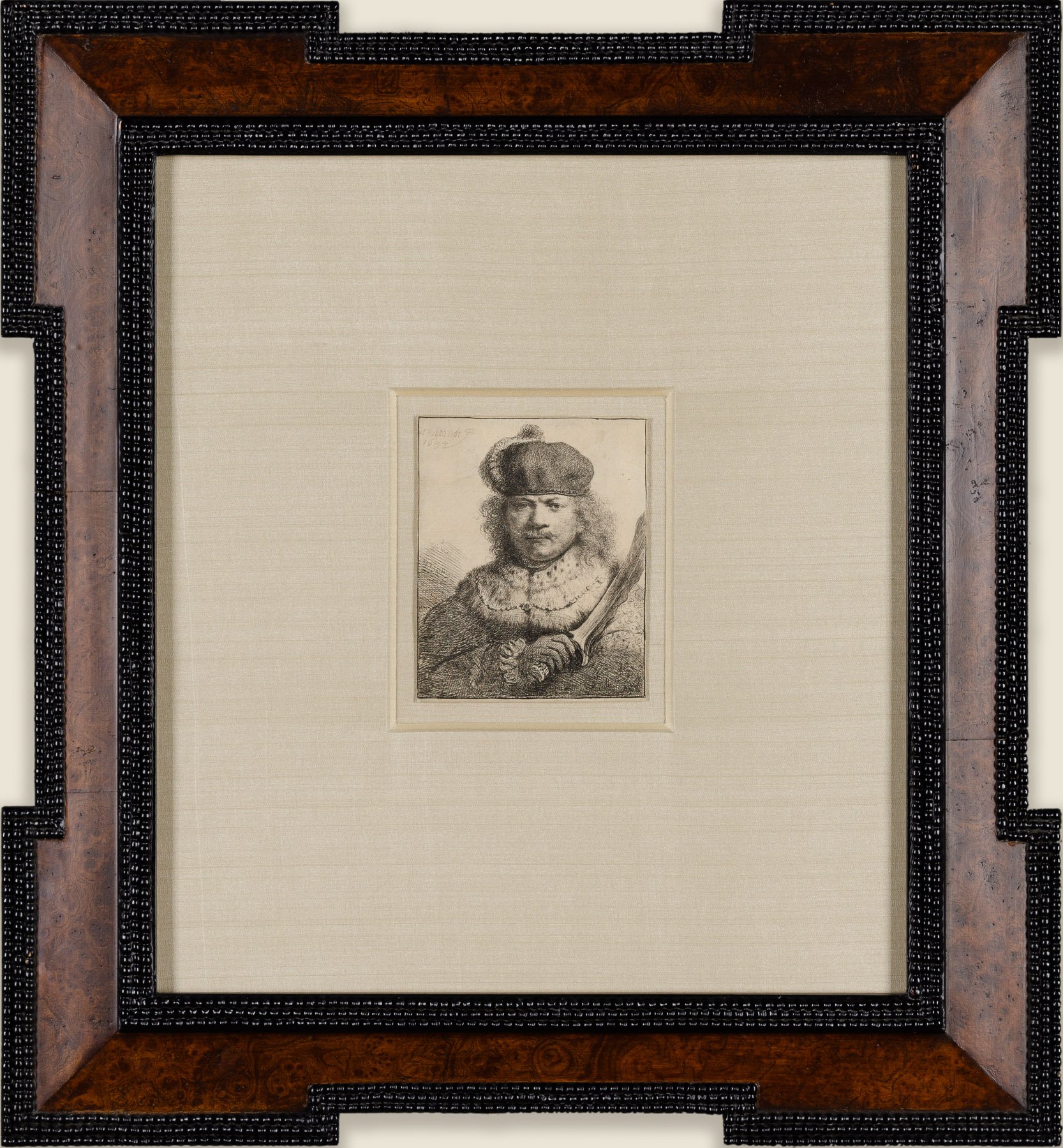 Artwork by Rembrandt van Rijn, Self-portrait With Raised Sabre, Made of Etching 