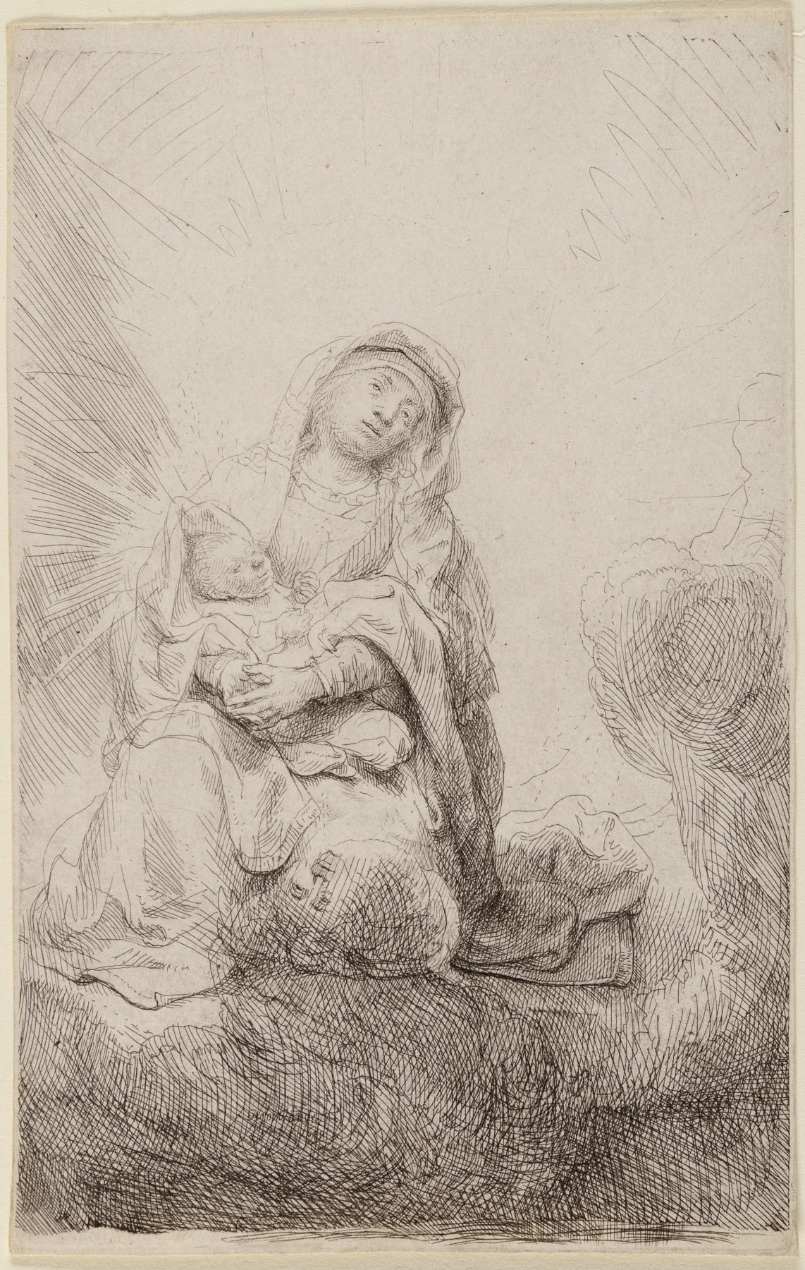 Artwork by Rembrandt van Rijn, Virgin And Child In The Clouds, Made of Etching & Drypoint 