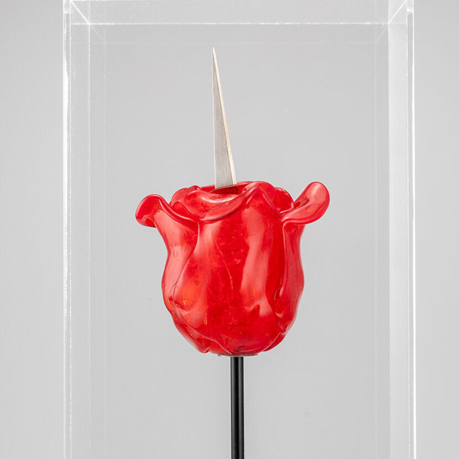 Artwork by Renate Bertlmann, Discordo Ergo Sum: Knife-Rose, Made of Murano glass and metal, protected by acrylic case 