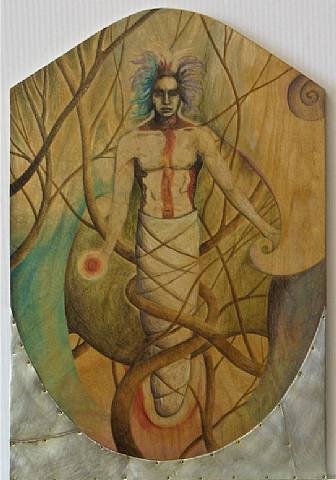 a painting of a man with a snake around his neck
