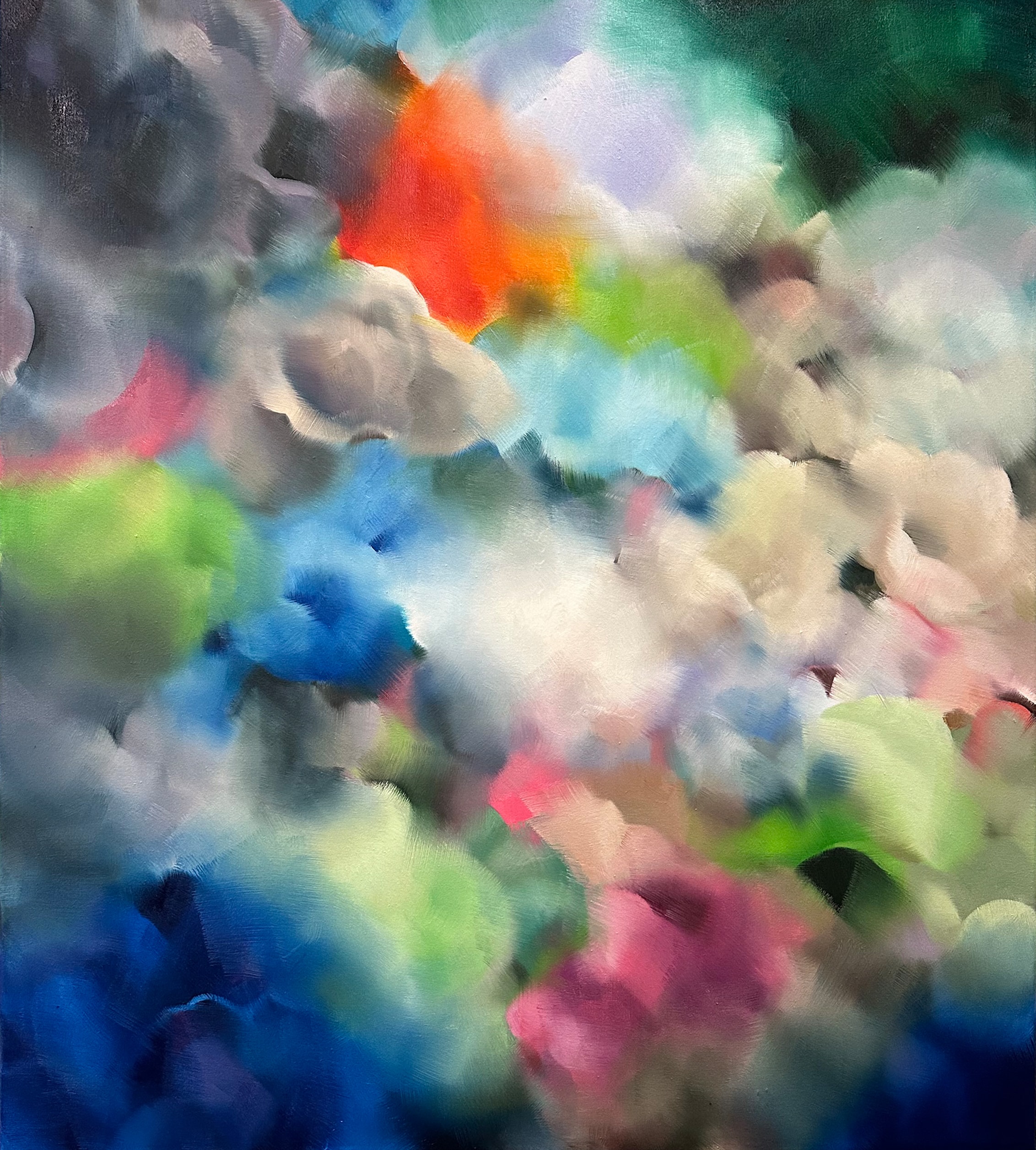 A painting of colorful clouds in the sky. 