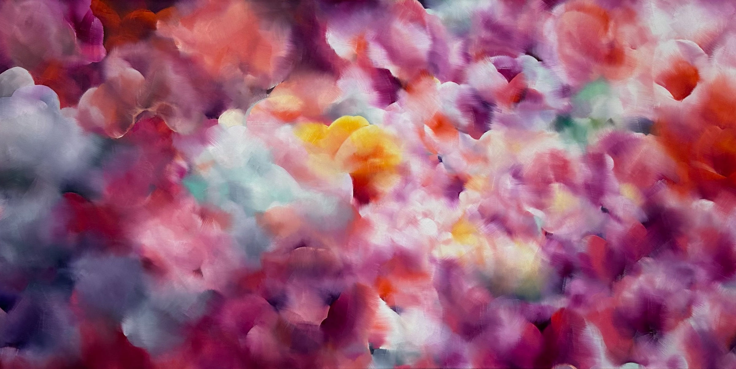 A painting of a bunch of flowers in a field.