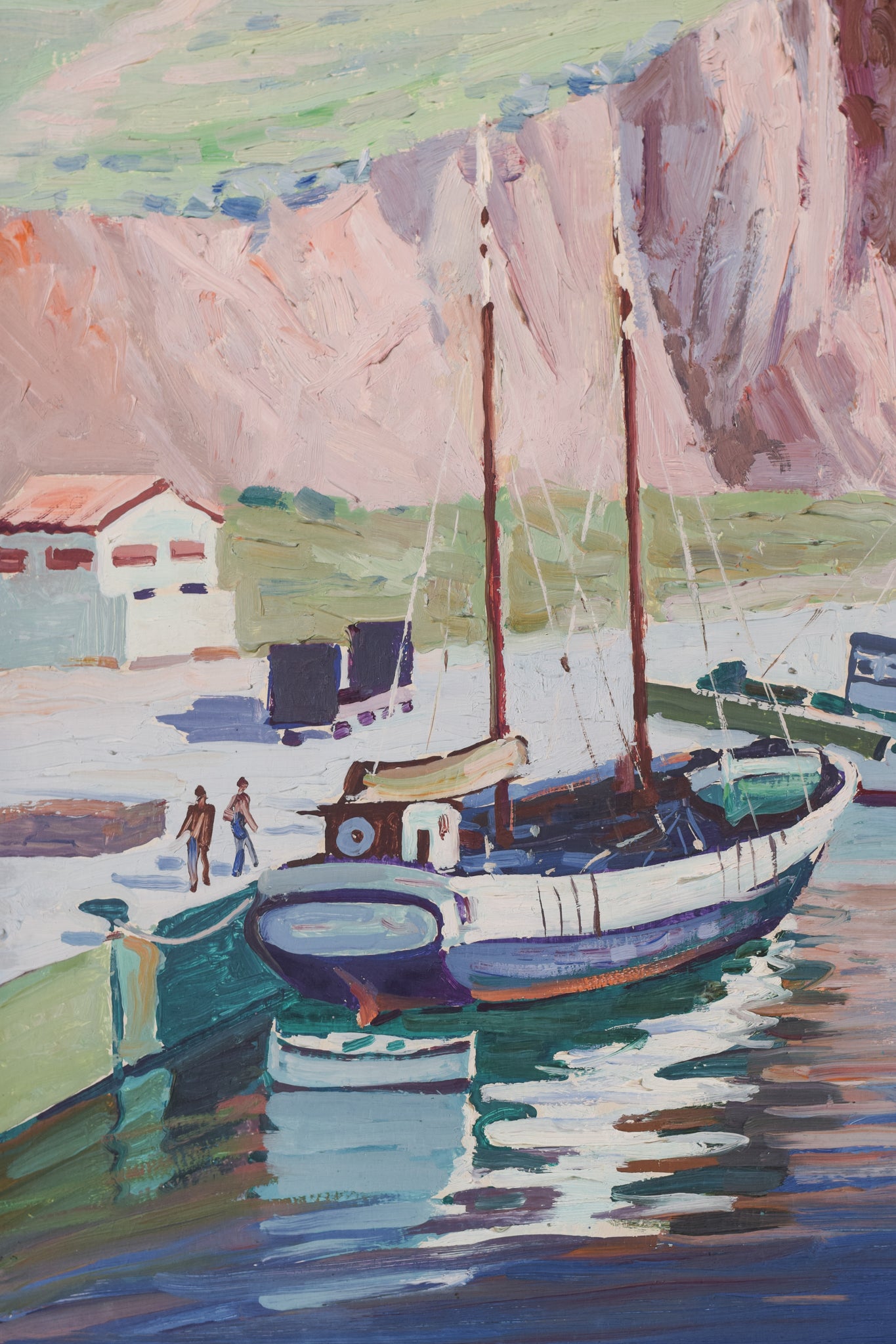 Artwork by Ricard Tárrega Viladoms, Post Impressionist Landscape with Boats, Made of Oil on board 