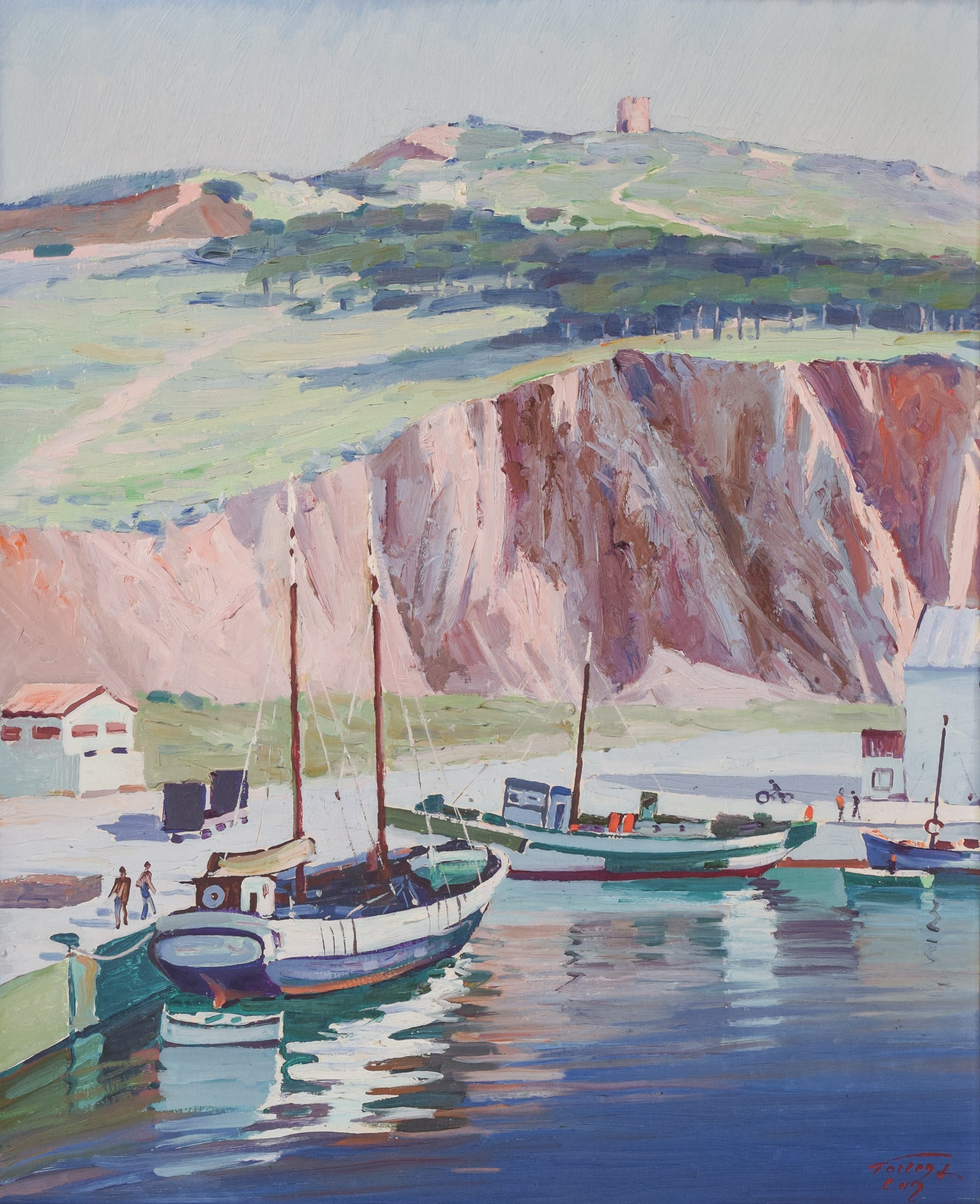 Post Impressionist Landscape with Boats by Ricard Tárrega Viladoms, 20th Century