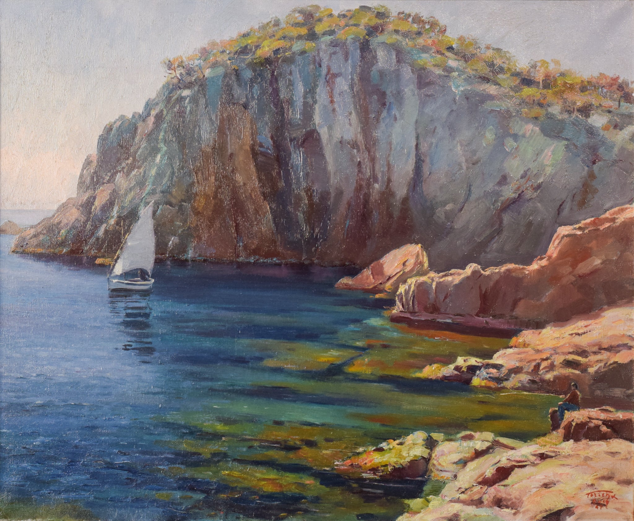 Spanish Cala Landscape by Ricard Tárrega Viladoms, 20th Century