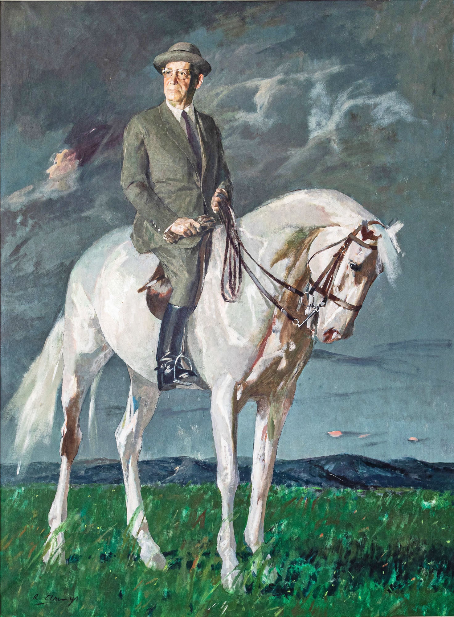 Artwork by Ricard‏ Arenys Galdón, Camilo José Cela - Full Length portrait on a horse, Made of Oil on canvas 