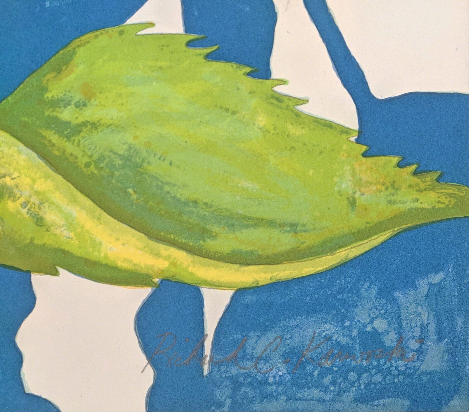 A painting of a sunflower on a blue background.