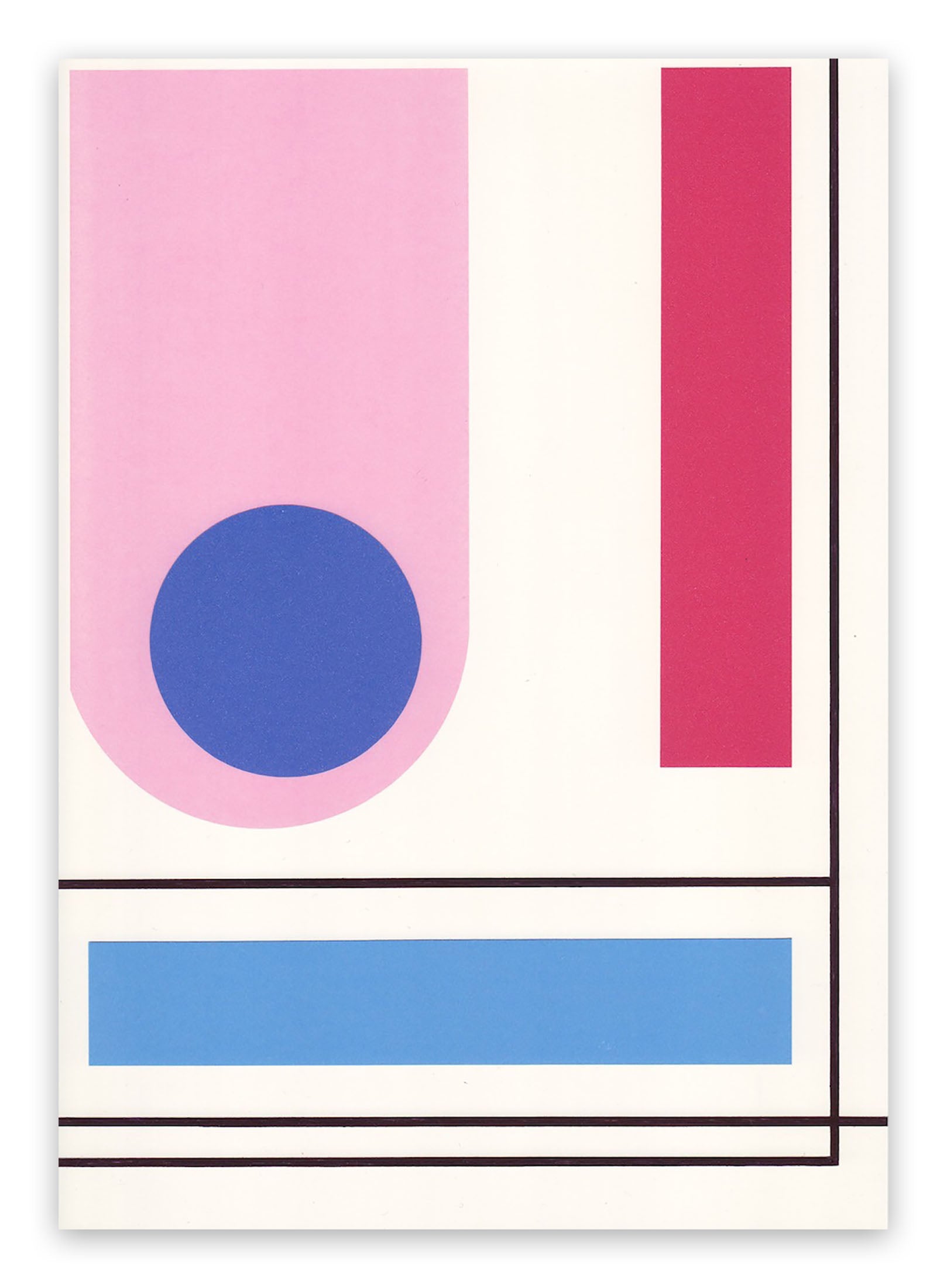 A pink and blue poster with a blue circle in the middle.