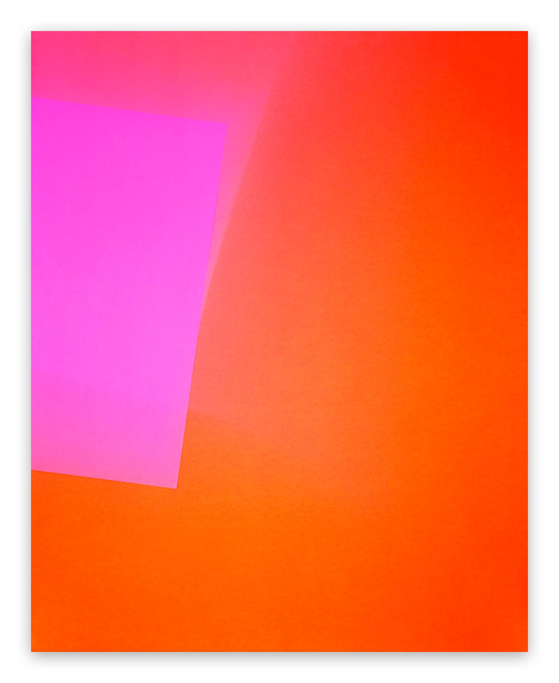 An orange and pink abstract painting on a white background.