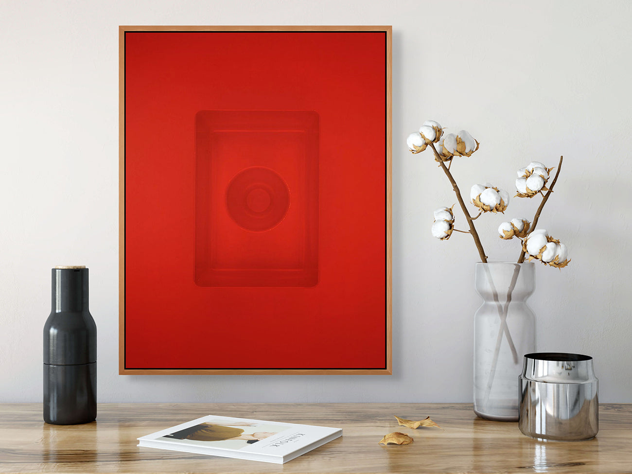 A red square with a circle in the middle of it.