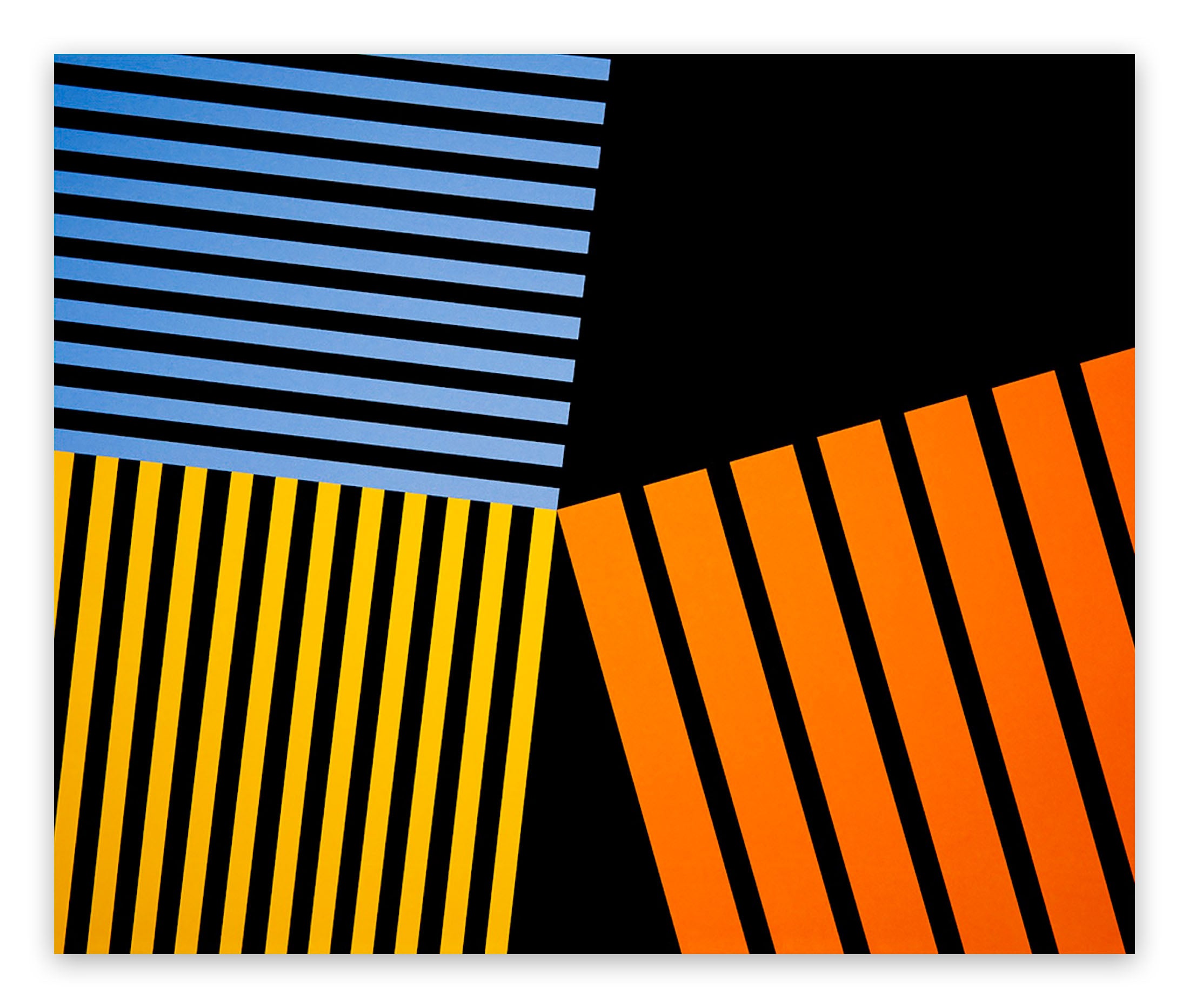 A black and orange and blue striped pattern on a white background.