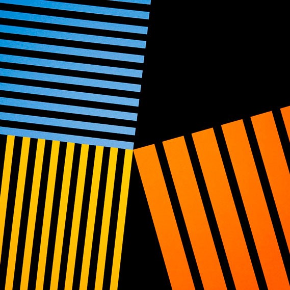 A black and orange and blue striped pattern on a white background.