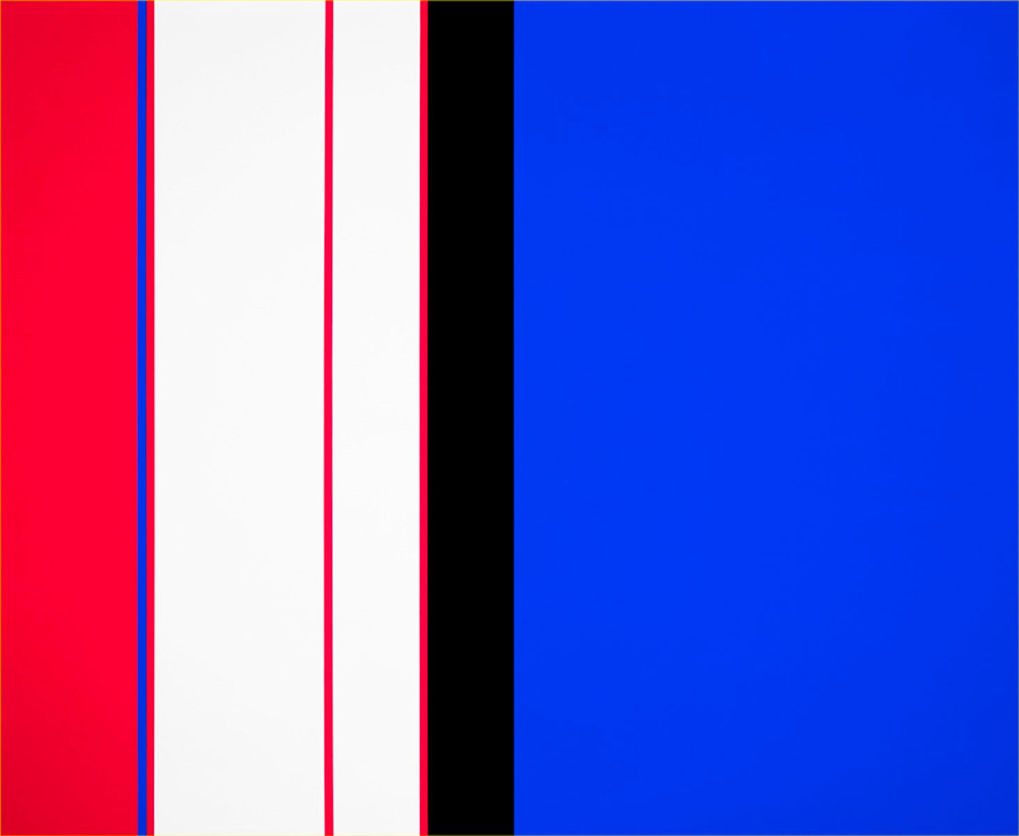A red, white, and blue square with a black and white stripe.
