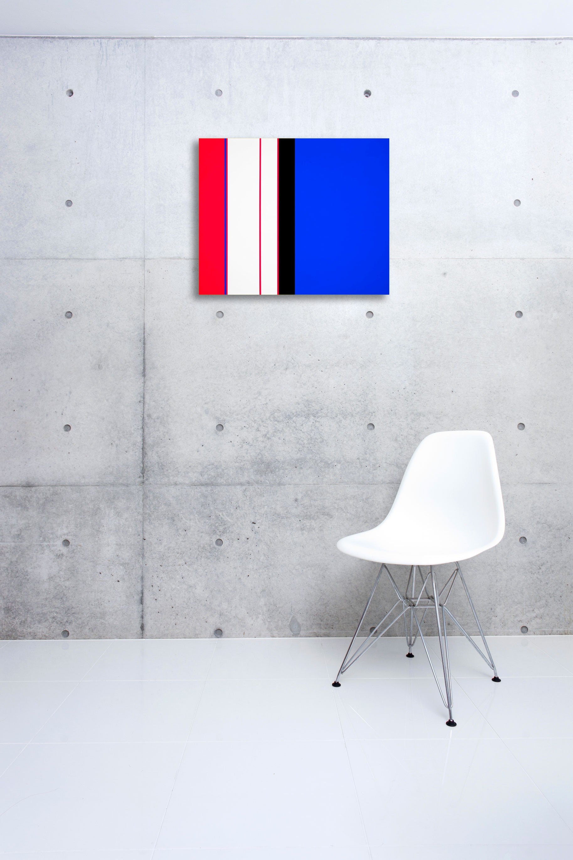 A red, white, and blue square with a black and white stripe.