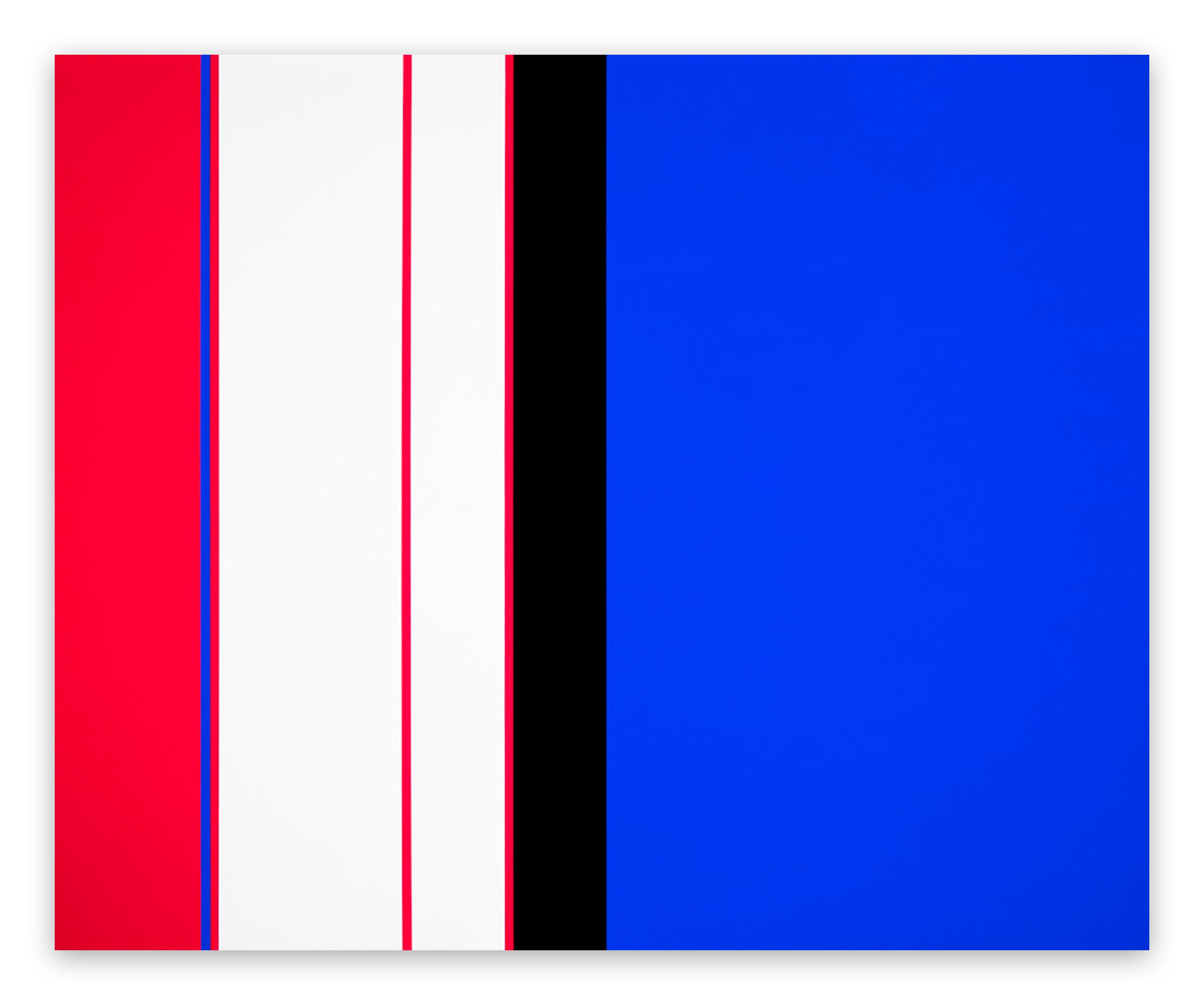 A red, white, and blue square with a black and white stripe.
