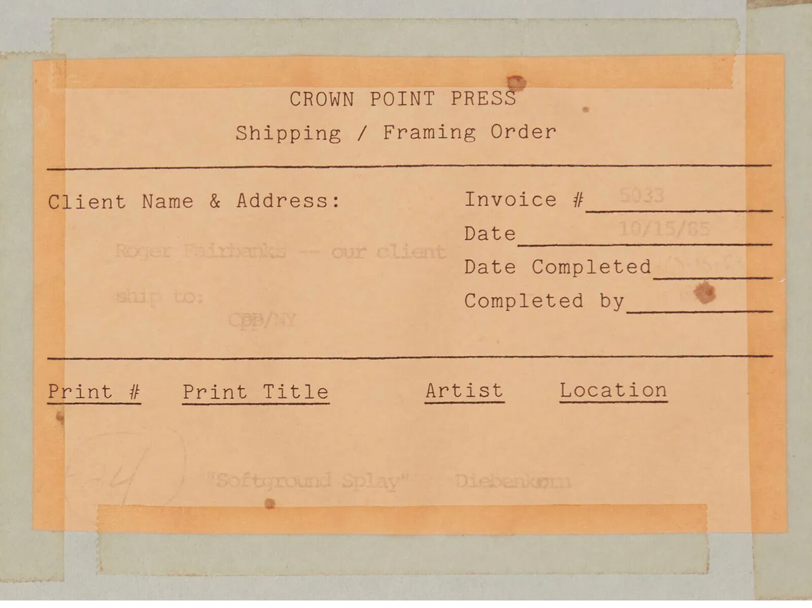 Artwork by Richard Diebenkorn, Softground Splay, Made of Etching 