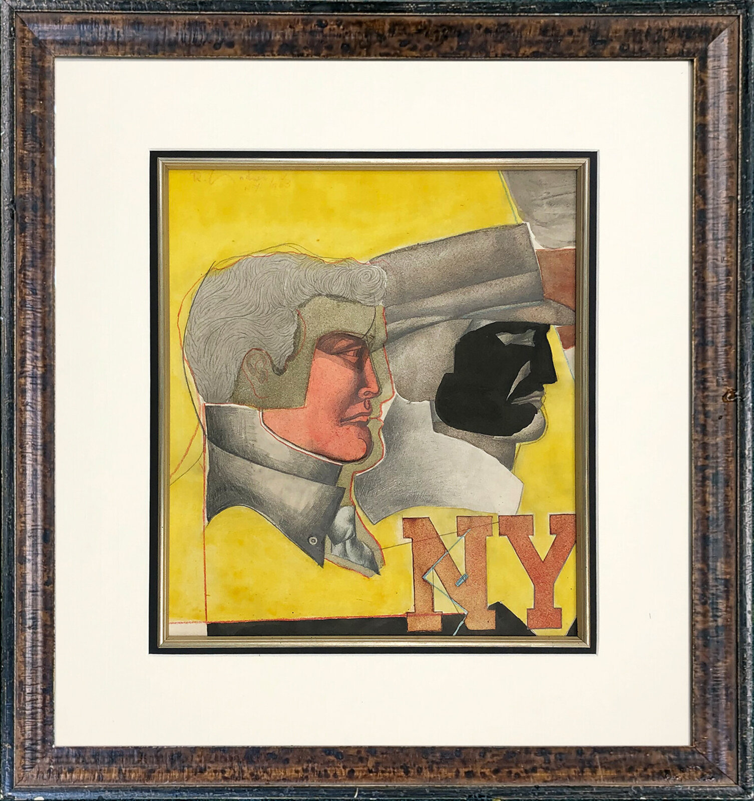 A painting of a man and a woman in a hat.