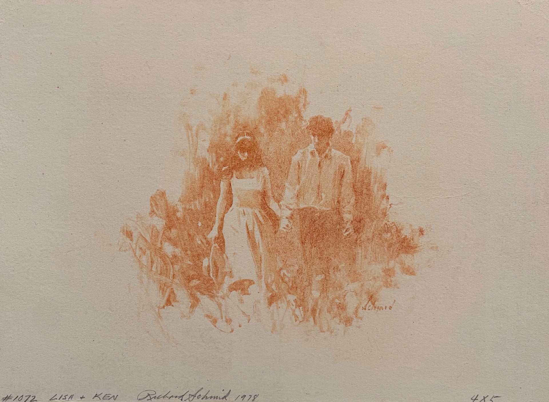 A sketch of a couple walking through tall grass.