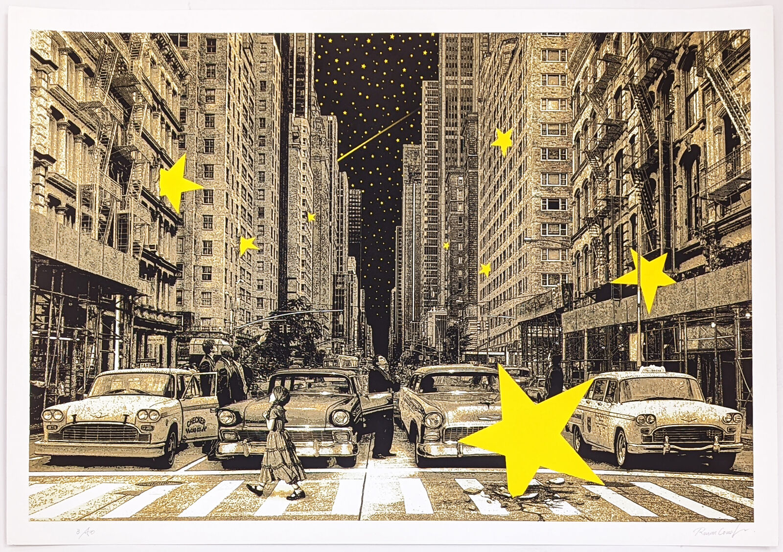 A picture of a city street with cars and people crossing the street.