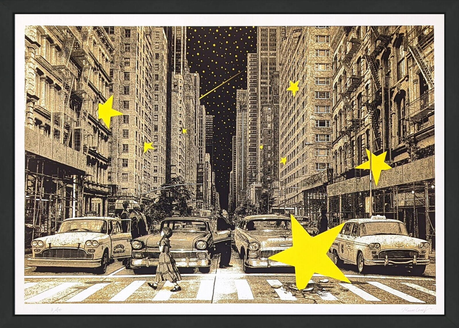 A picture of a city street with cars and people crossing the street.