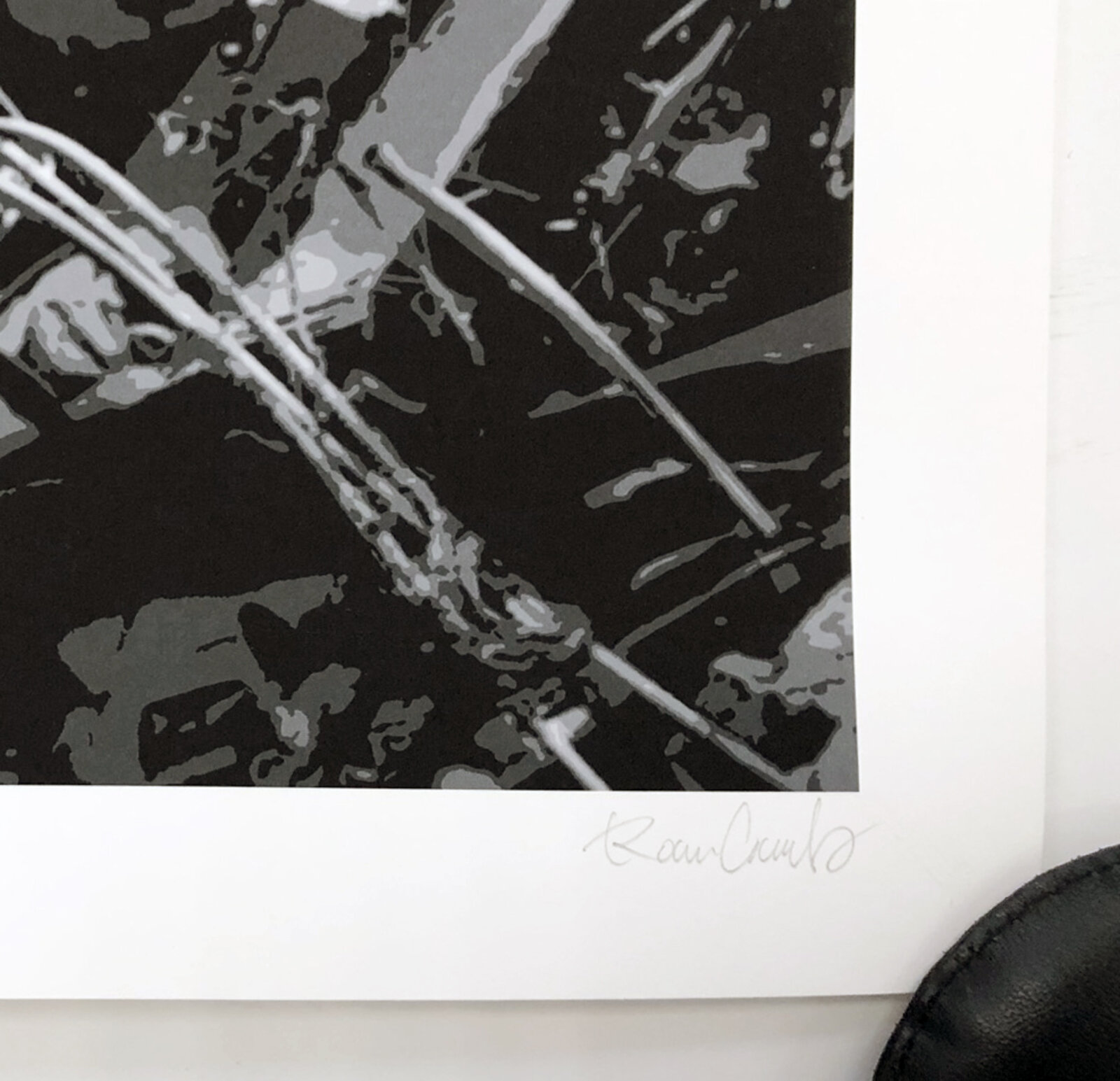 A painting of a boy sitting on top of a car with a dog.