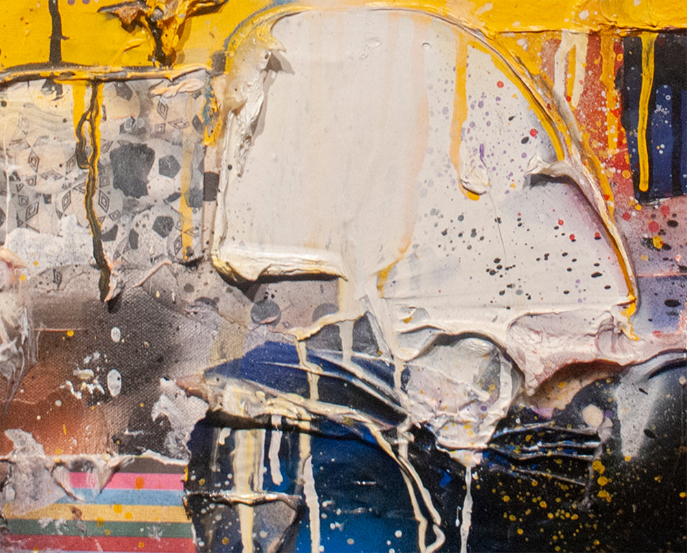 A painting on a white wall with a white background.