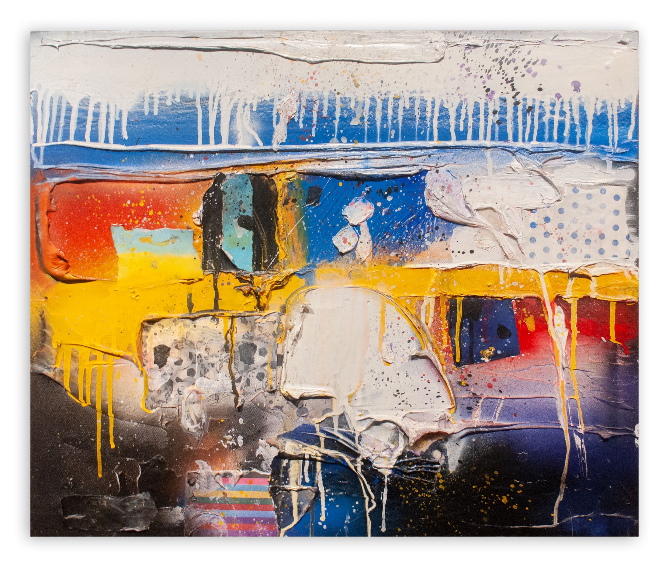 A painting on a white wall with a white background.