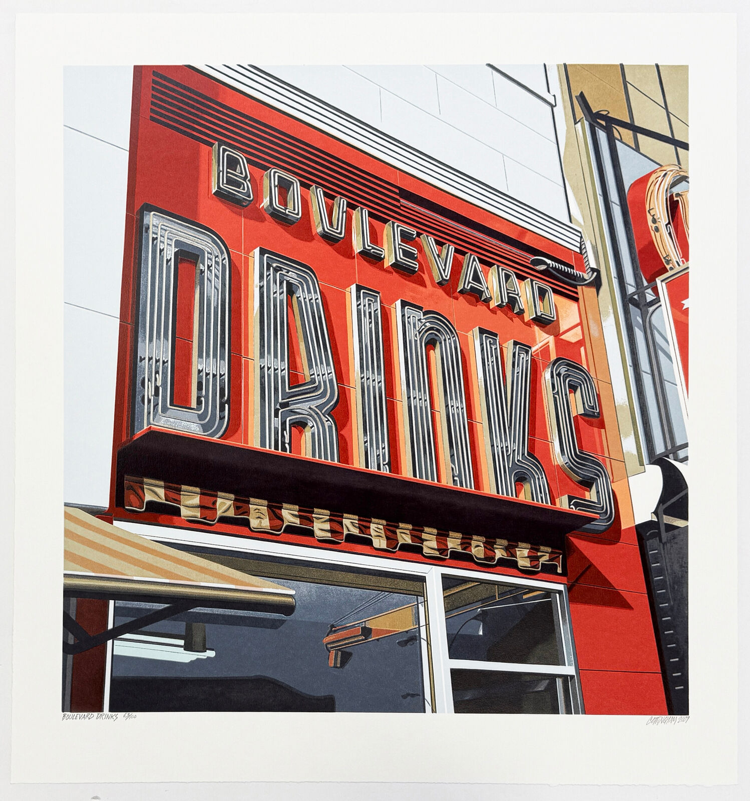 A picture of a building with a sign that says Boulevard Drinks.