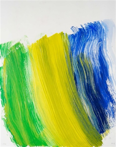 Artwork by Howard Hodgkin, The Road to Rio, Made of 22 colour screen print using L.Cornelisson hand-ground light-fast pigments with Dubuit binders and Aqua Art matt varnishes, on St. Cuthbert's Mill Somerset White Satin 300gsm paper 