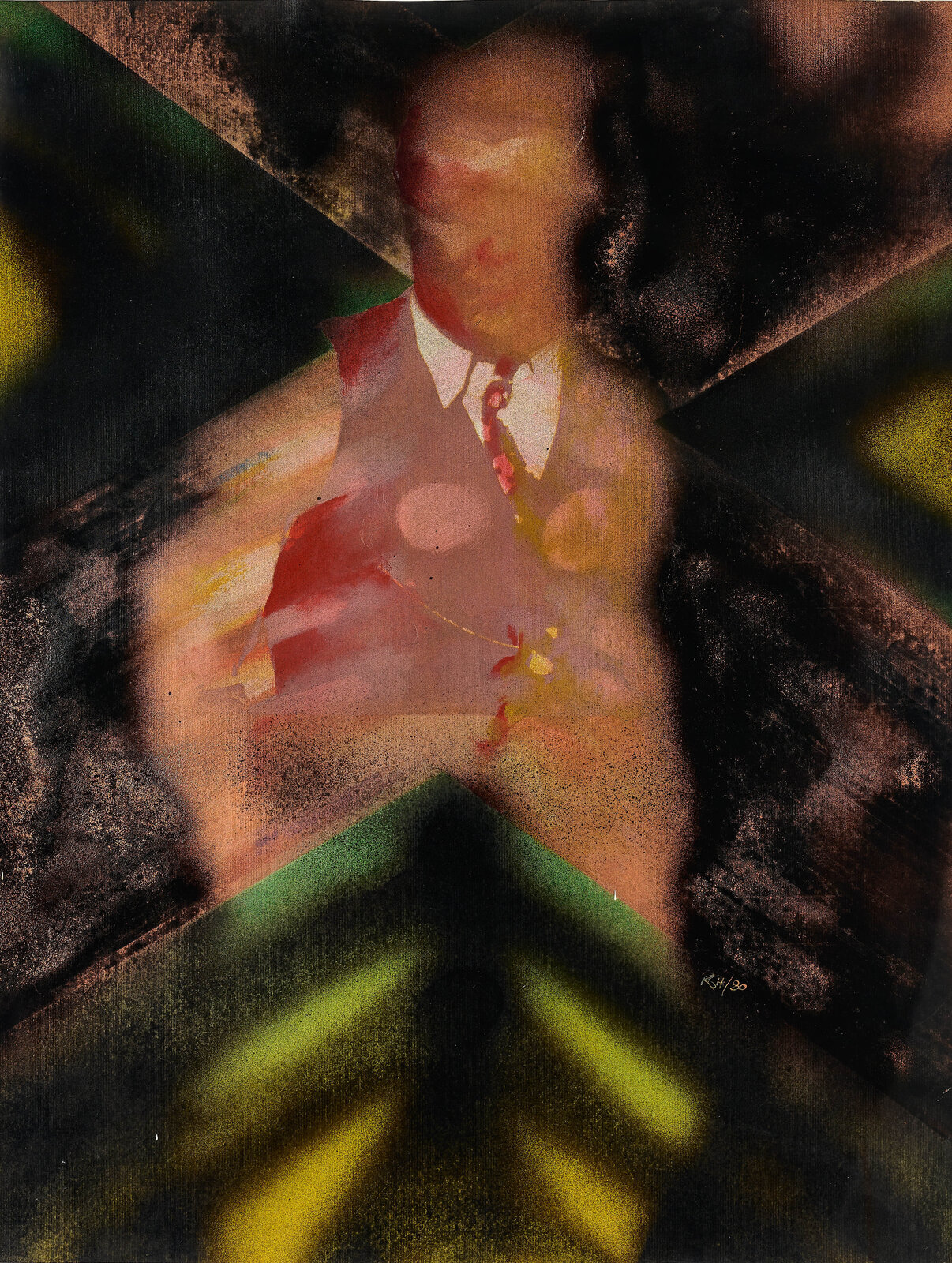 Artwork by Robert Hodgins, Pretty Boy Floyd, Made of Gouache and spraypaint over silkscreen on paper 