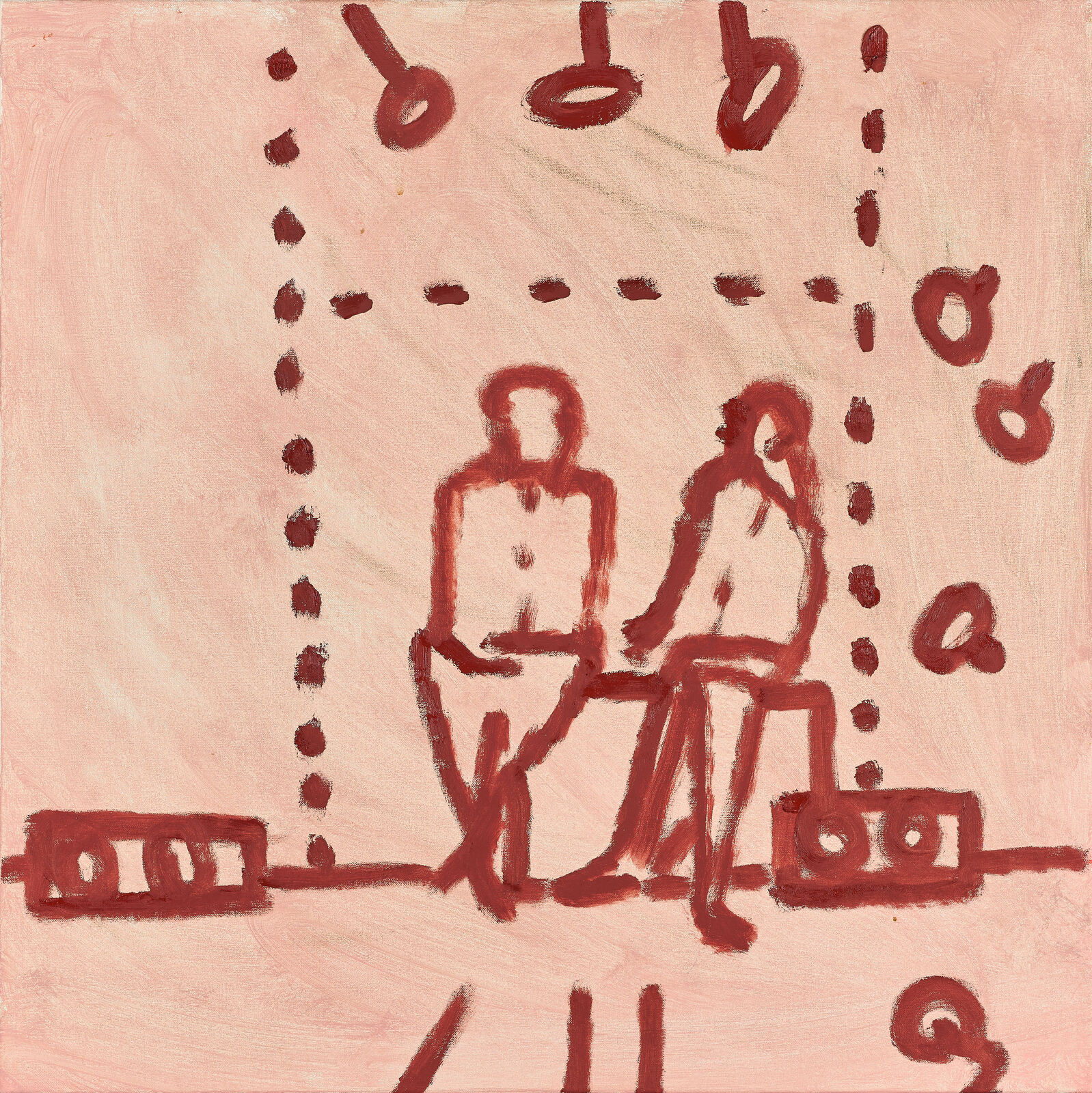 Artwork by Robert Hodgins, Four Simple Paintings Instigated by Philip Guston (diptych B), Made of Oil on canvas 