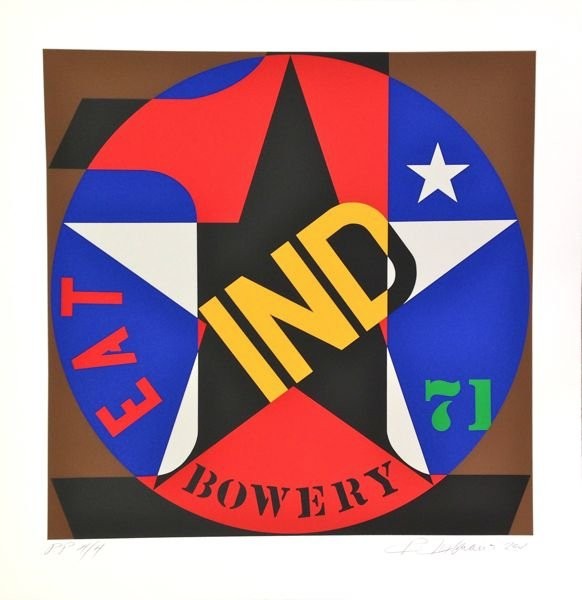A painting of a star with the words eat ind bowery on it.
