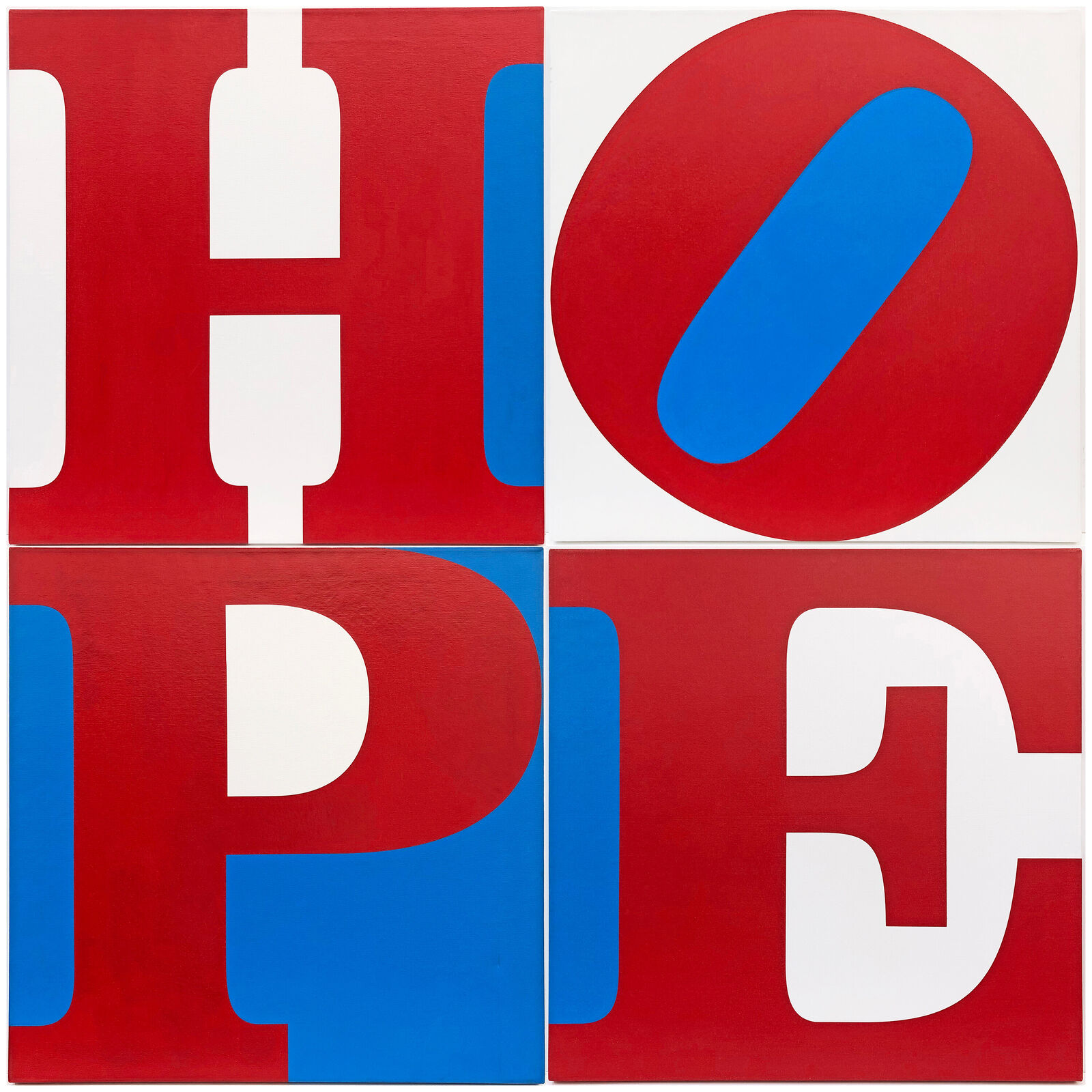 HOPE (R/W/B), large original 4 panel painting by Robert Indiana, 2008