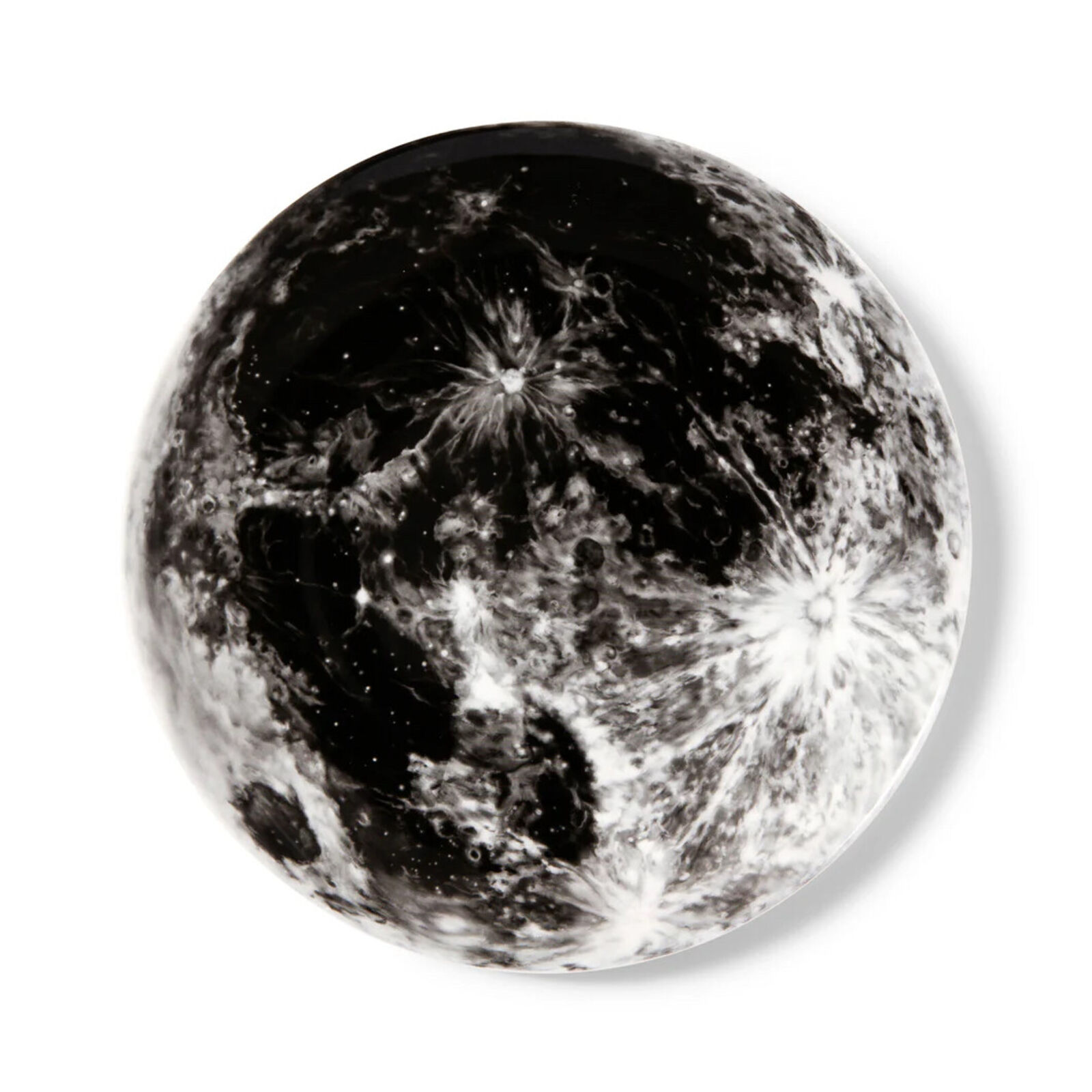 A black and white photo of the moon on a white background.