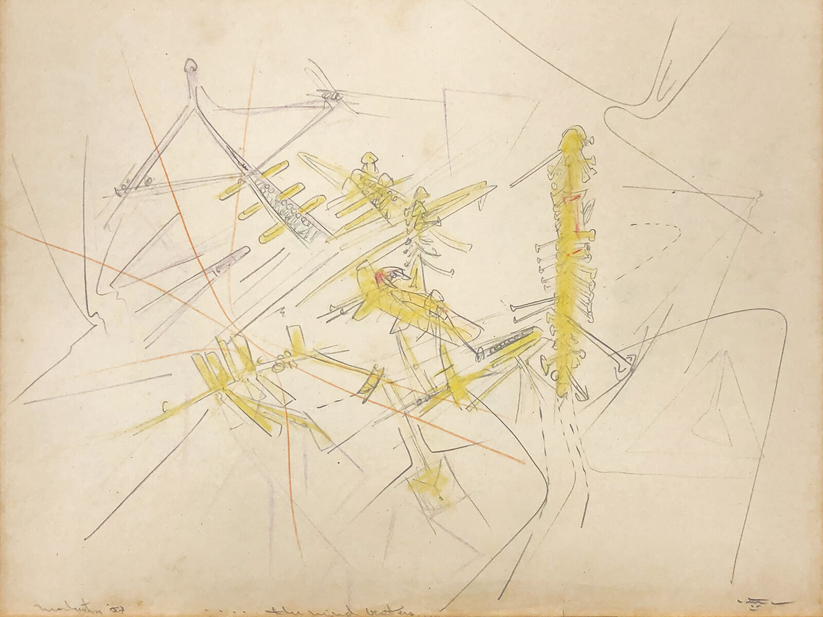 THE MIND BEATENS (ORIGINAL DRAWING) by Roberto Matta, 1957