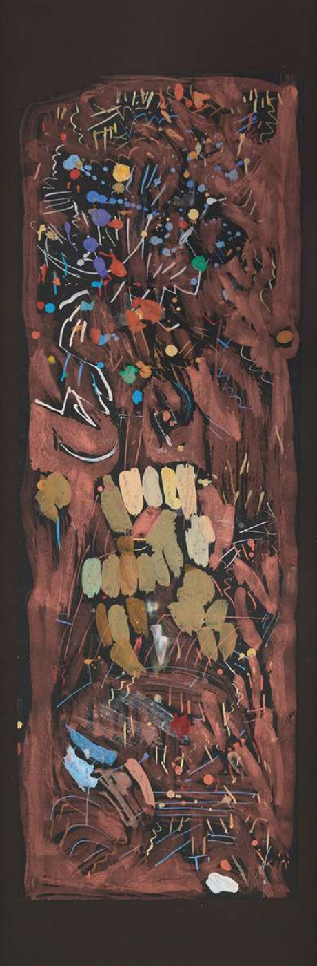 a painting of a woman's face on a brown background