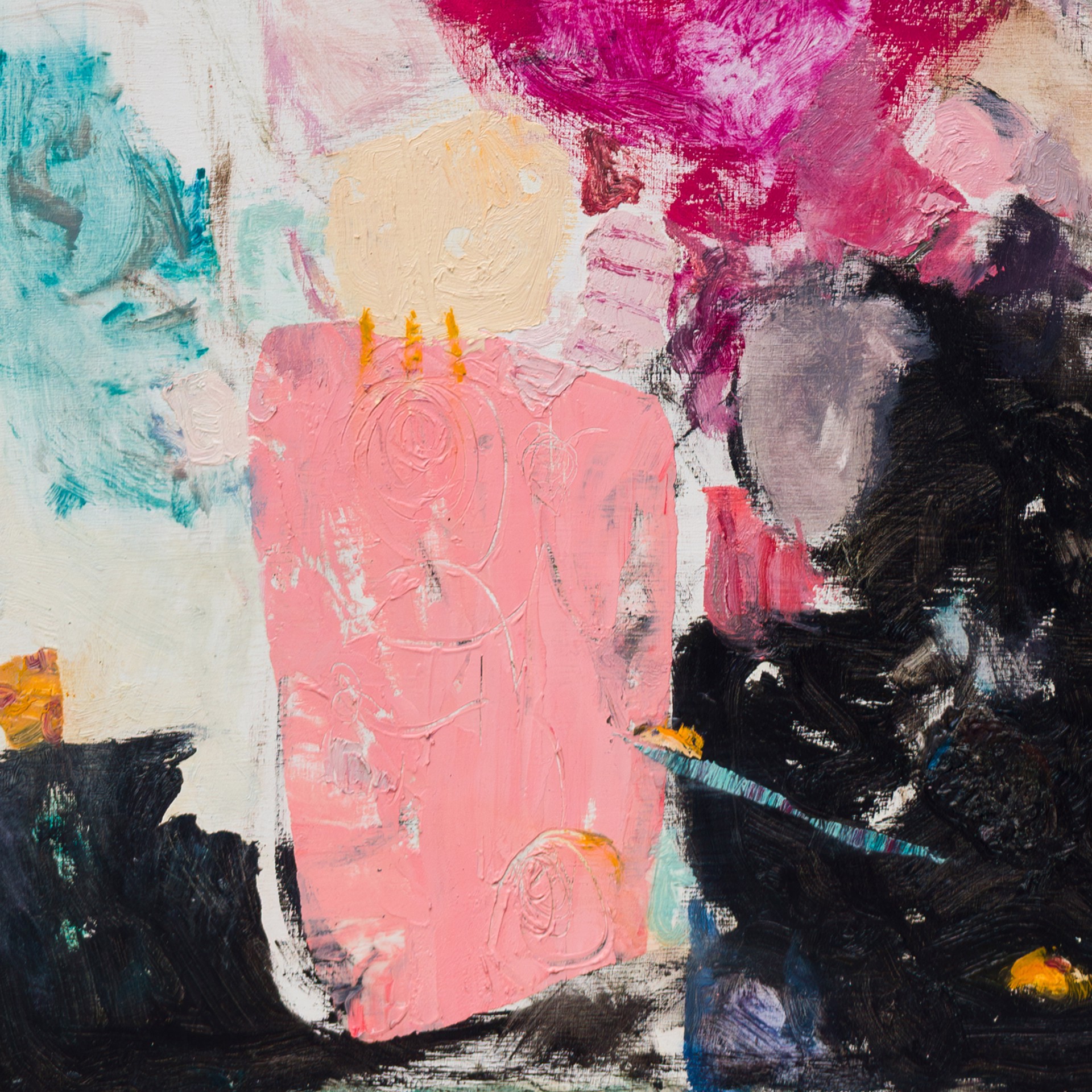 A painting of a woman in a pink dress.