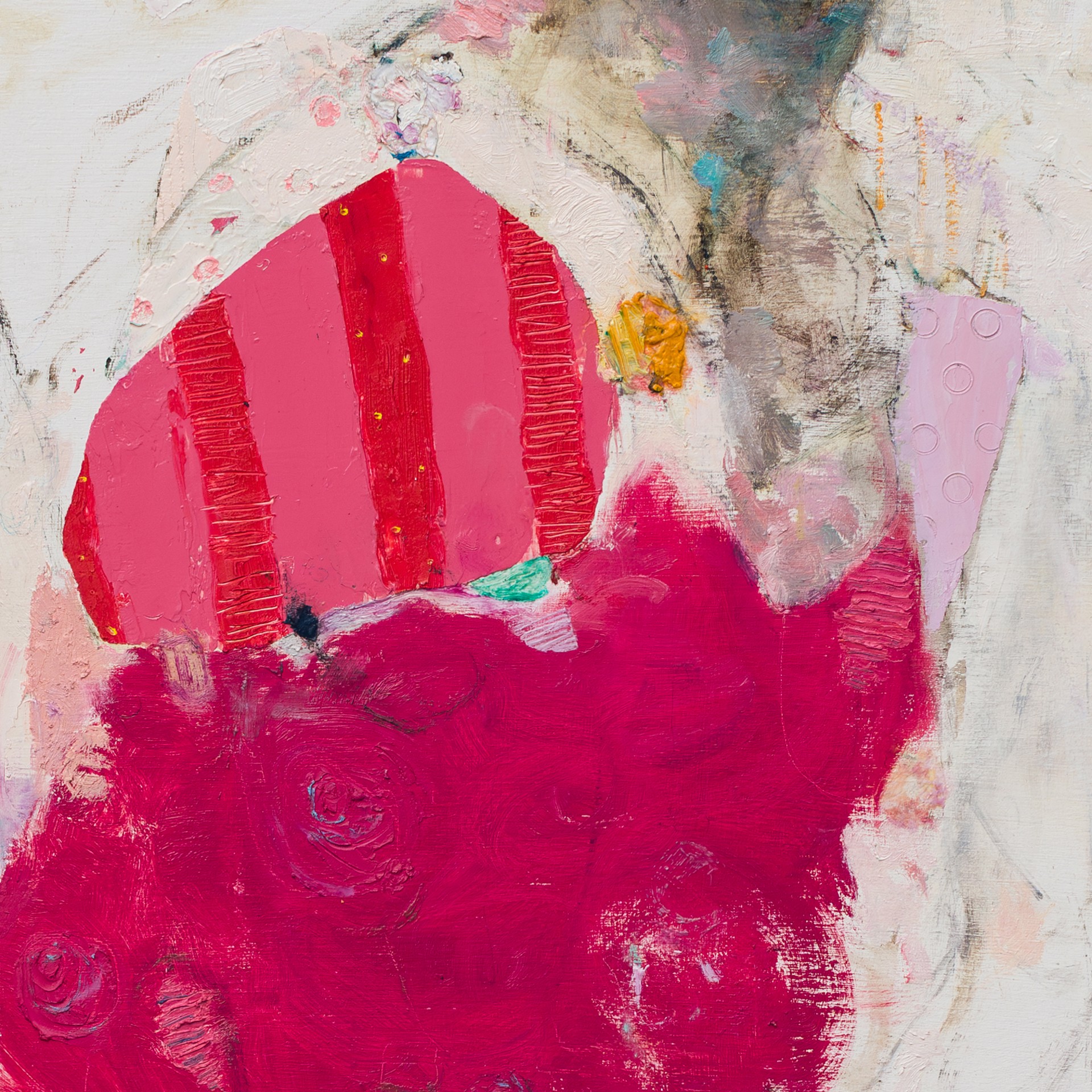 A painting of a woman in a pink dress.