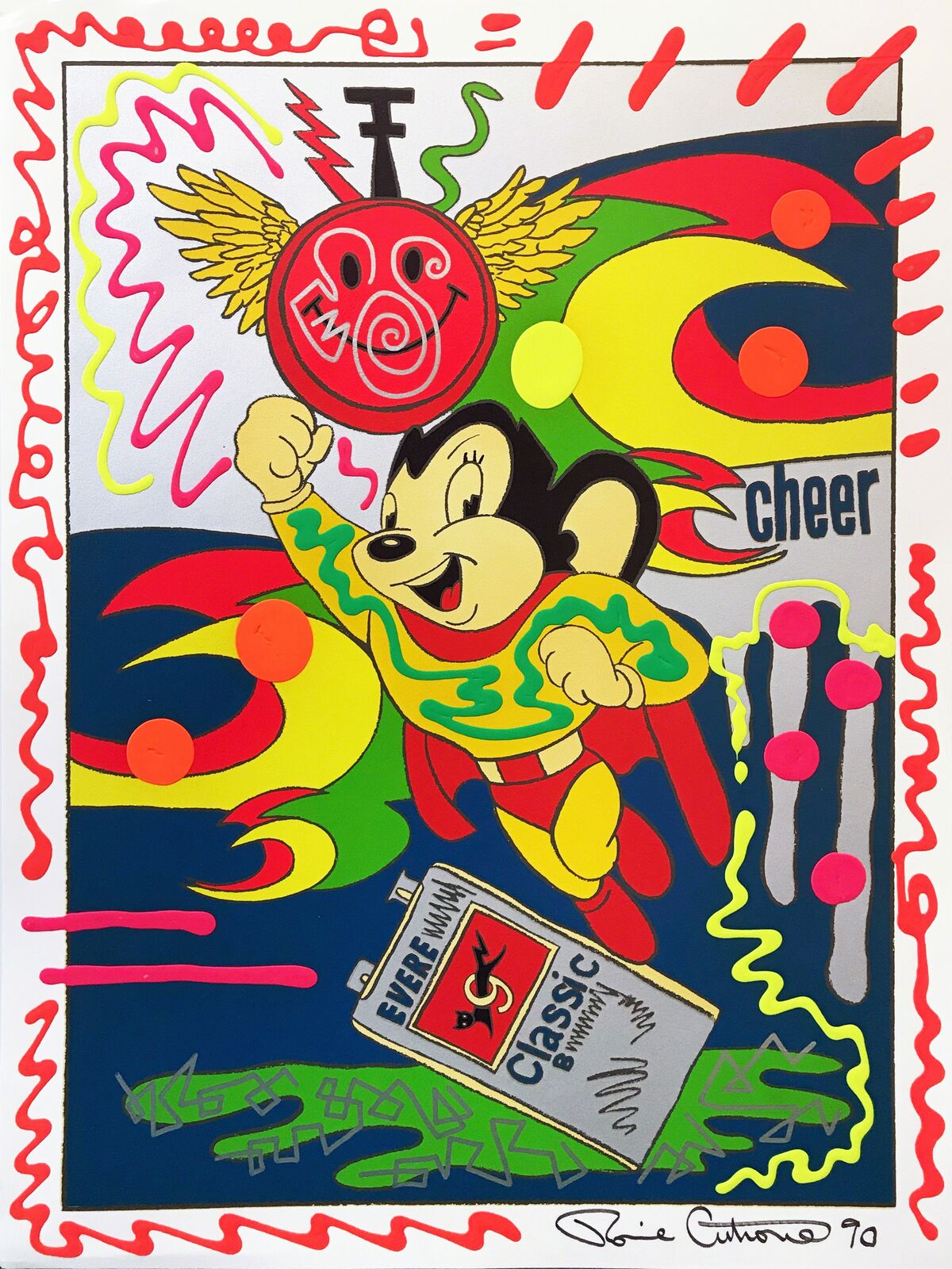 Artwork by Ronnie Cutrone, MIGHT MOUSE (UNIQUE), Made of Acrylic Paint On Serigraph 