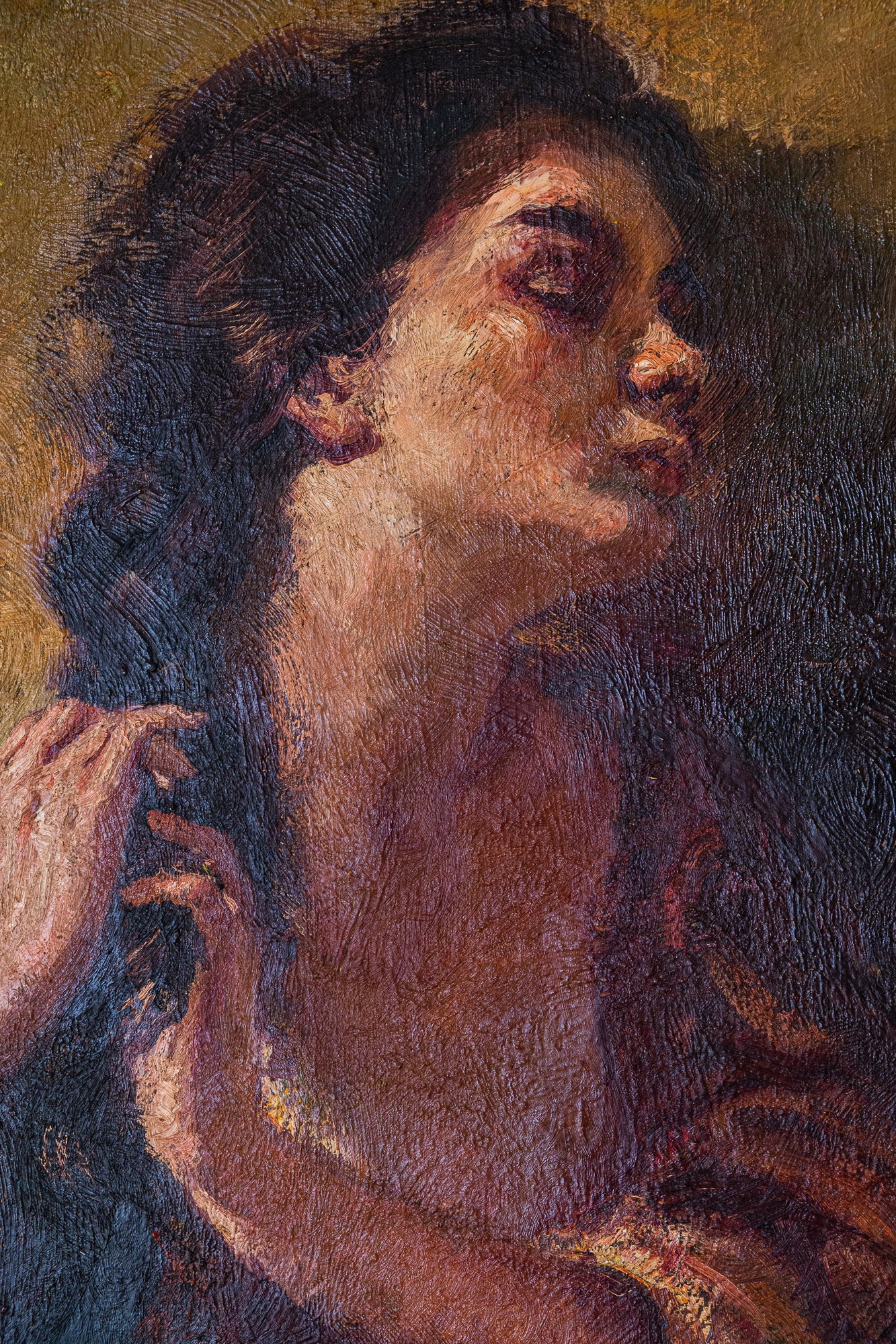 Artwork by Rosendo González Carbonell, RESERVED - Senorita plaiting her hair - Rosendo González Carbonell (1910-1984), Made of Oil on canvas 